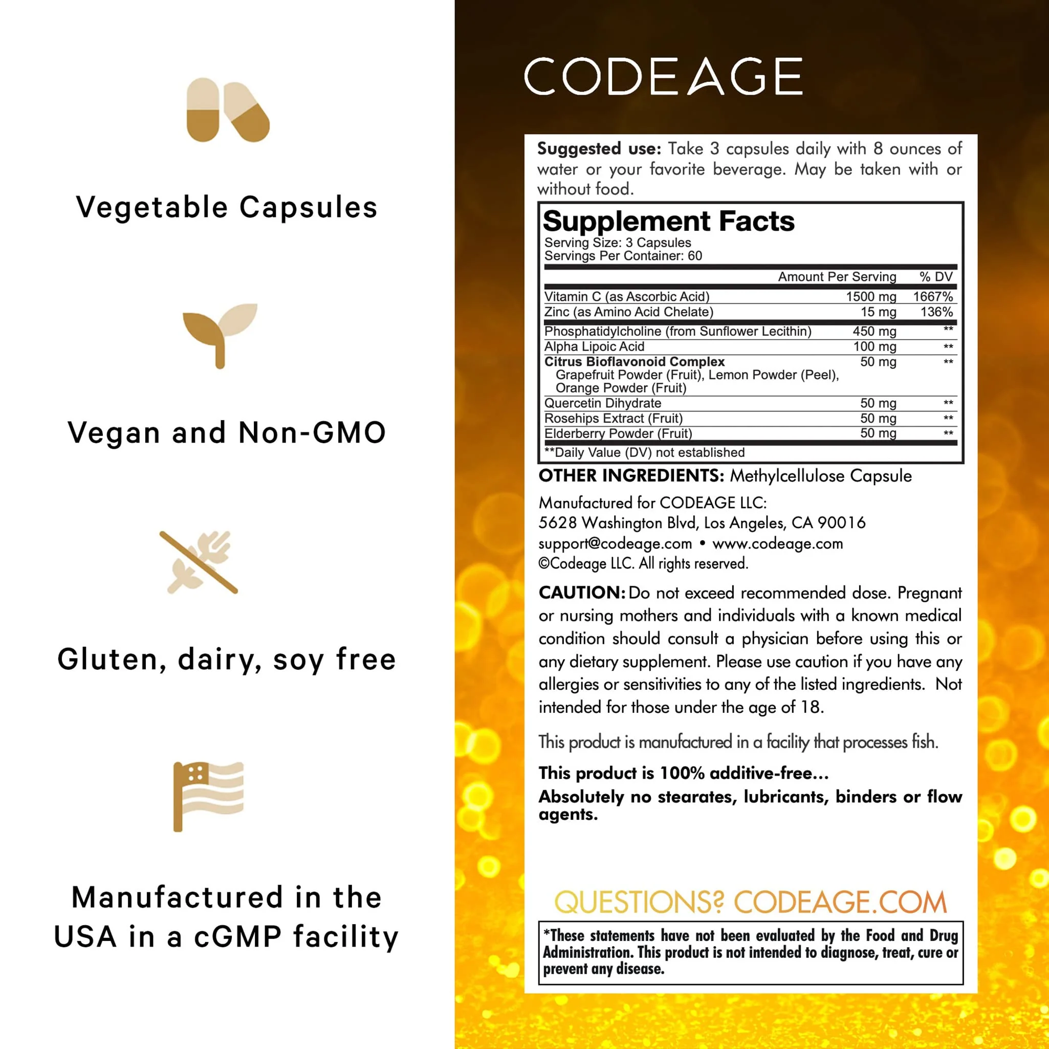 Codeage Liposomal Vitamin C 1500mg with Zinc & Elderberry – Vegan, Non-GMO, 2-Pack - Image 2