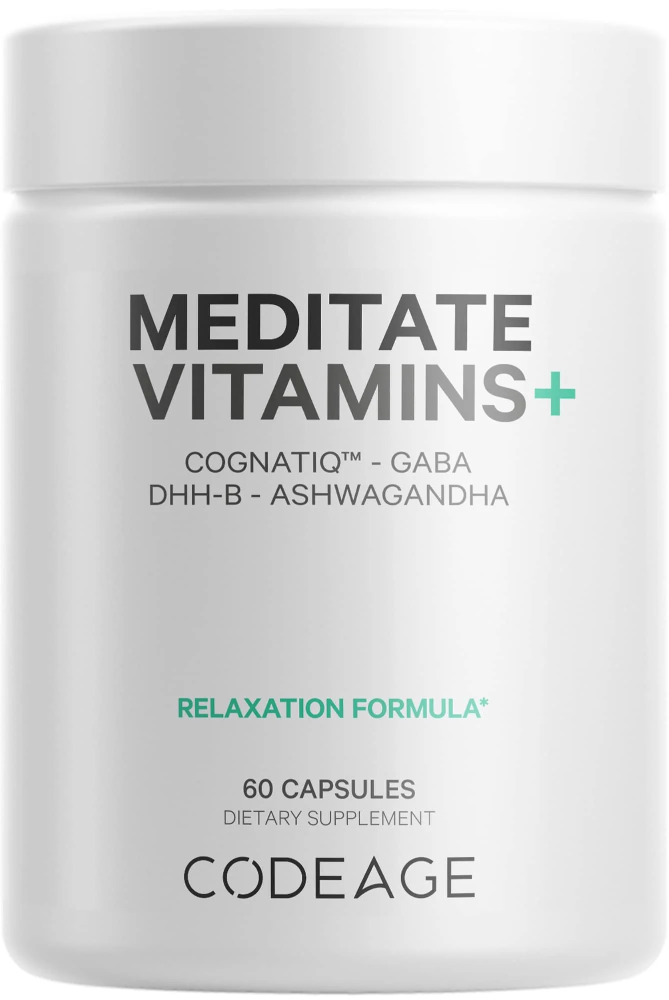 Codeage Meditate Vitamins+ Supplement – CognatiQ, DHH-B, GABA, Ashwagandha | BDNF Support | Vegan, Non-GMO, Gluten-Free – 60 Capsules