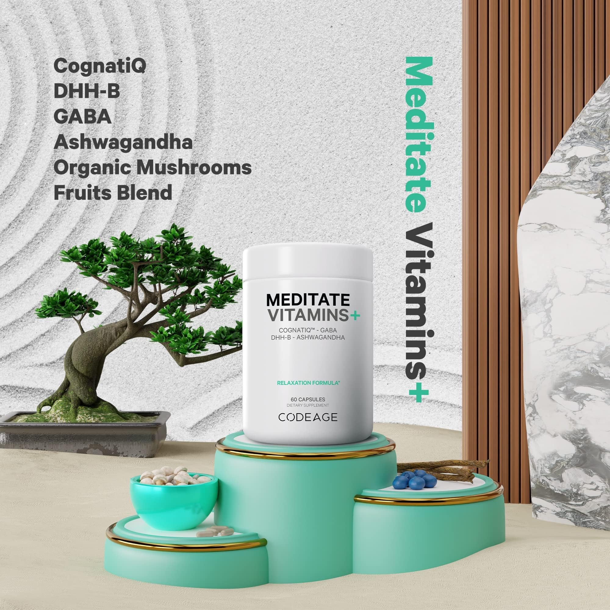 Codeage Meditate Vitamins+ Supplement – CognatiQ, DHH-B, GABA, Ashwagandha | BDNF Support | Vegan, Non-GMO, Gluten-Free – 60 Capsules - Image 3