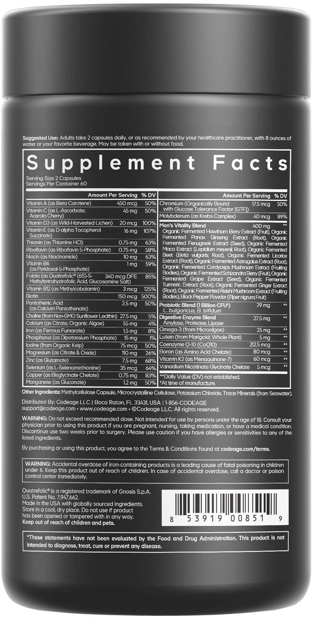 Codeage Men’s Daily Multivitamin – 25+ Vitamins & Minerals, Organic Whole Foods, Probiotics, Omega-3, Zinc | 2 Pack - Image 18