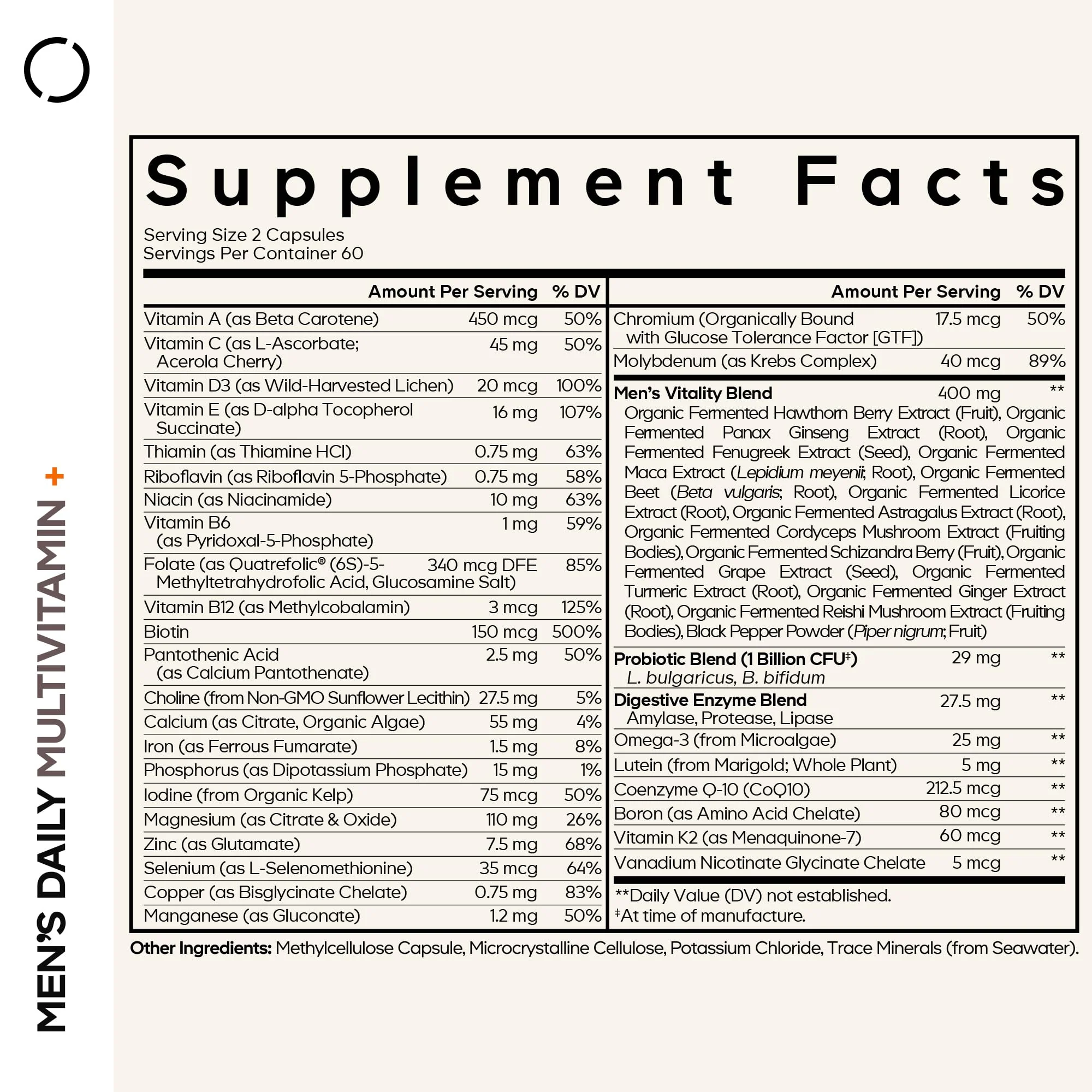Codeage Men’s Daily Multivitamin – 25+ Vitamins & Minerals, Organic Whole Foods, Probiotics, Omega-3, Zinc | 2 Pack - Image 2