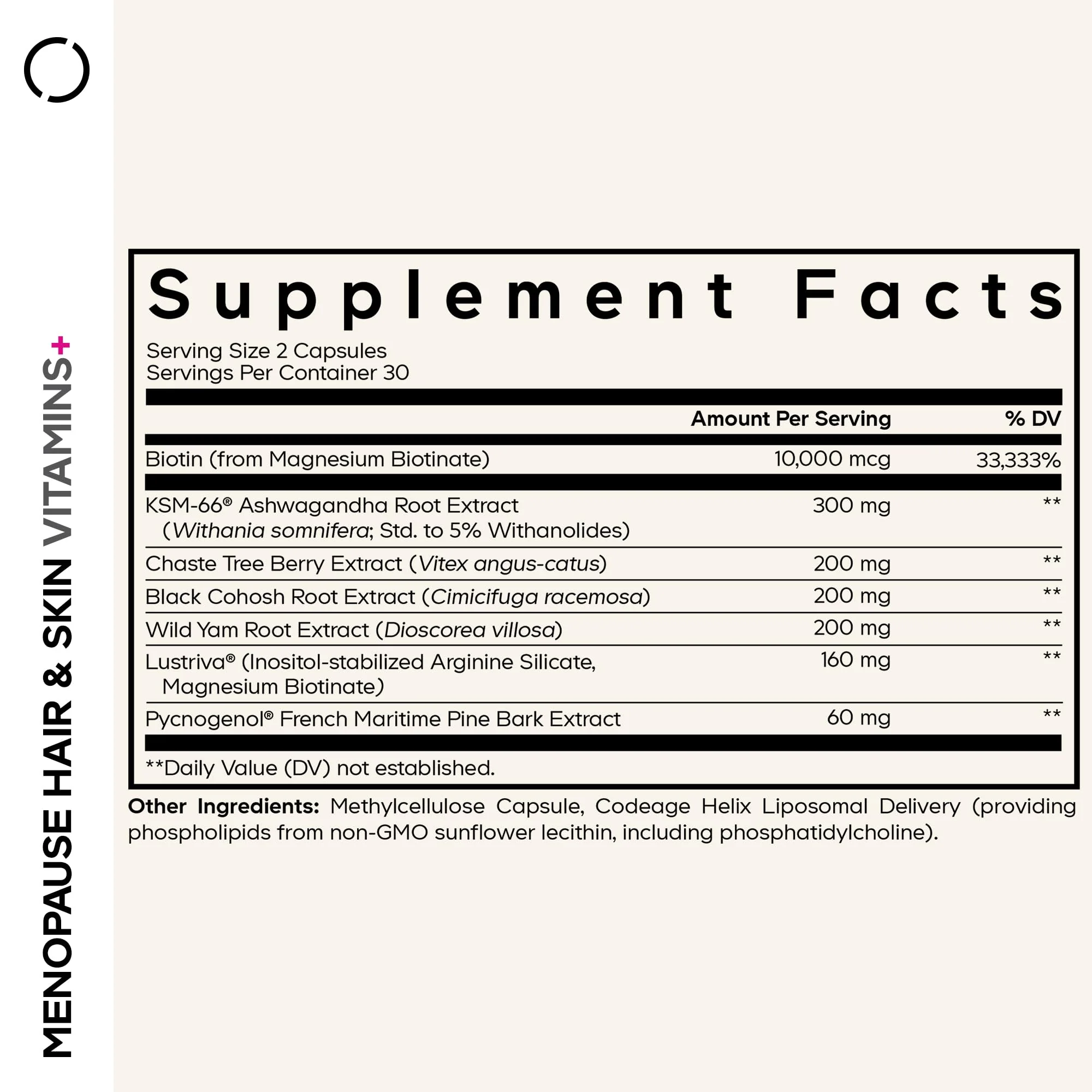 Codeage Menopause Hair & Skin Vitamins+ - Lustriva, Pycnogenol & KSM-66 - Image 2