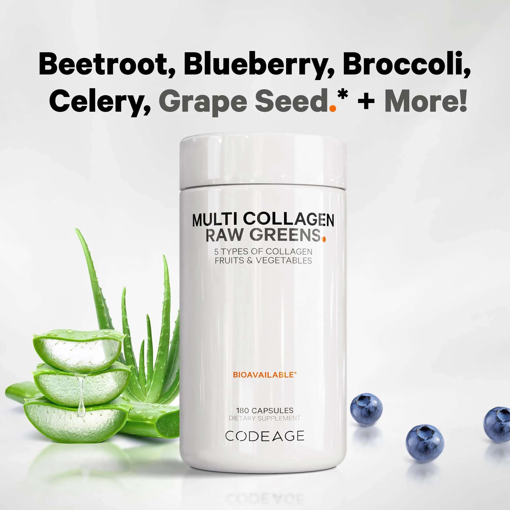Codeage Multi Collagen Protein + Organic Raw Greens Capsules – 5 Types, 21 Fruits & Veggies, Grass-Fed Hydrolyzed Collagen, 180 Count - Image 7