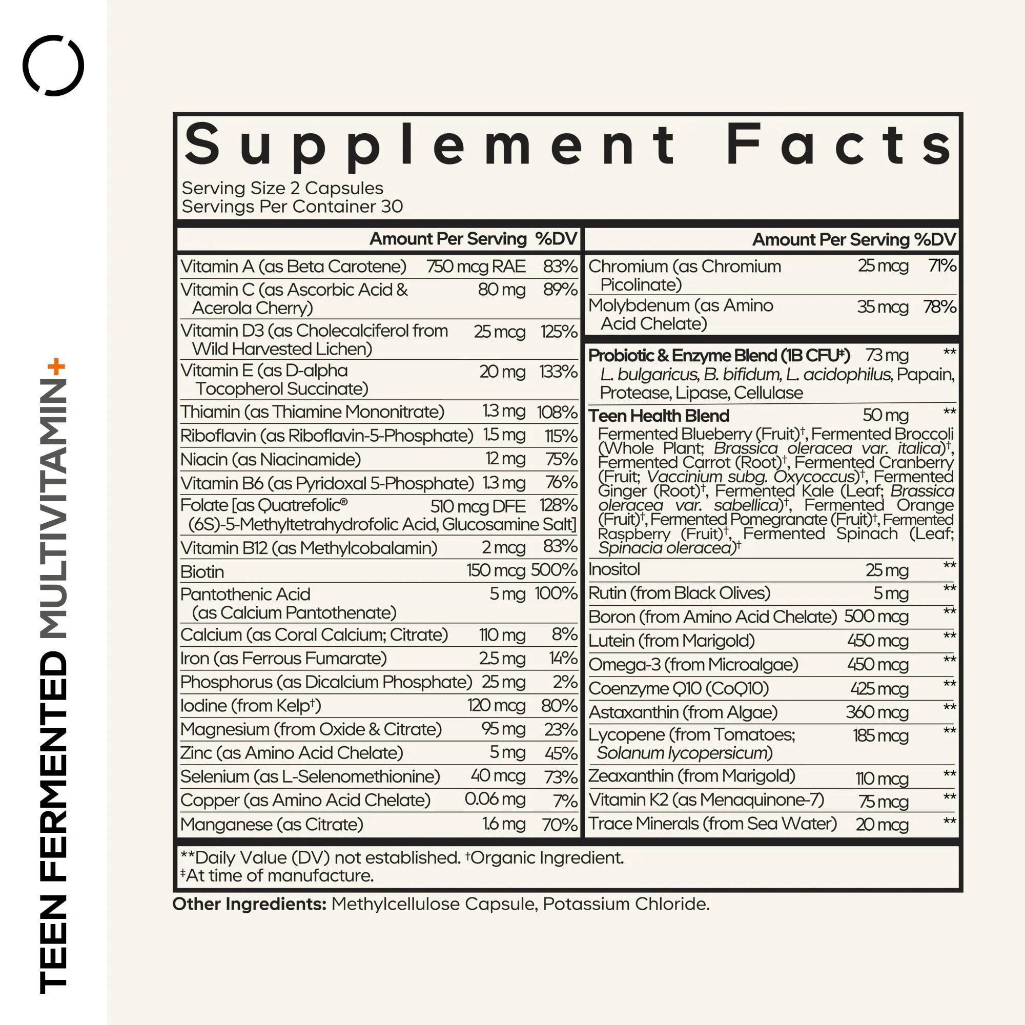 Codeage Teen Multivitamin Supplement - Organic Whole Food Teen Vitamins (A to K) with Omega-3 - 60 Capsules - Image 2