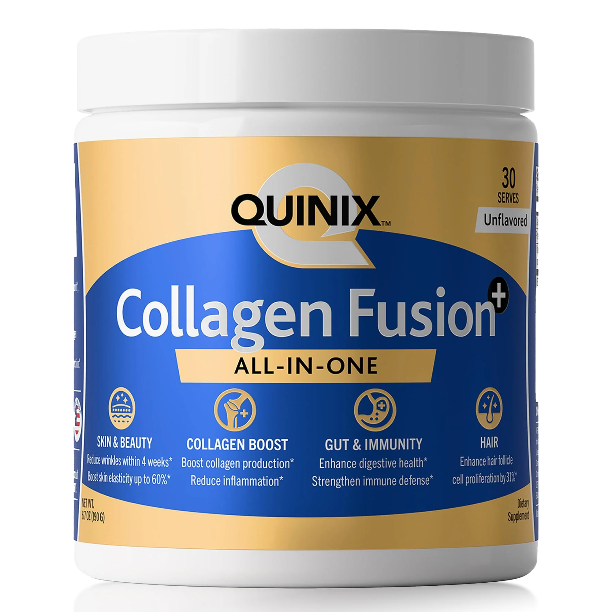Collagen Fusion+ 7-in-1 Powder with VERISOL® & ImmunoLin® – Skin, Hair, Nails, Joints & Gut (Unflavored, 30 Servings)