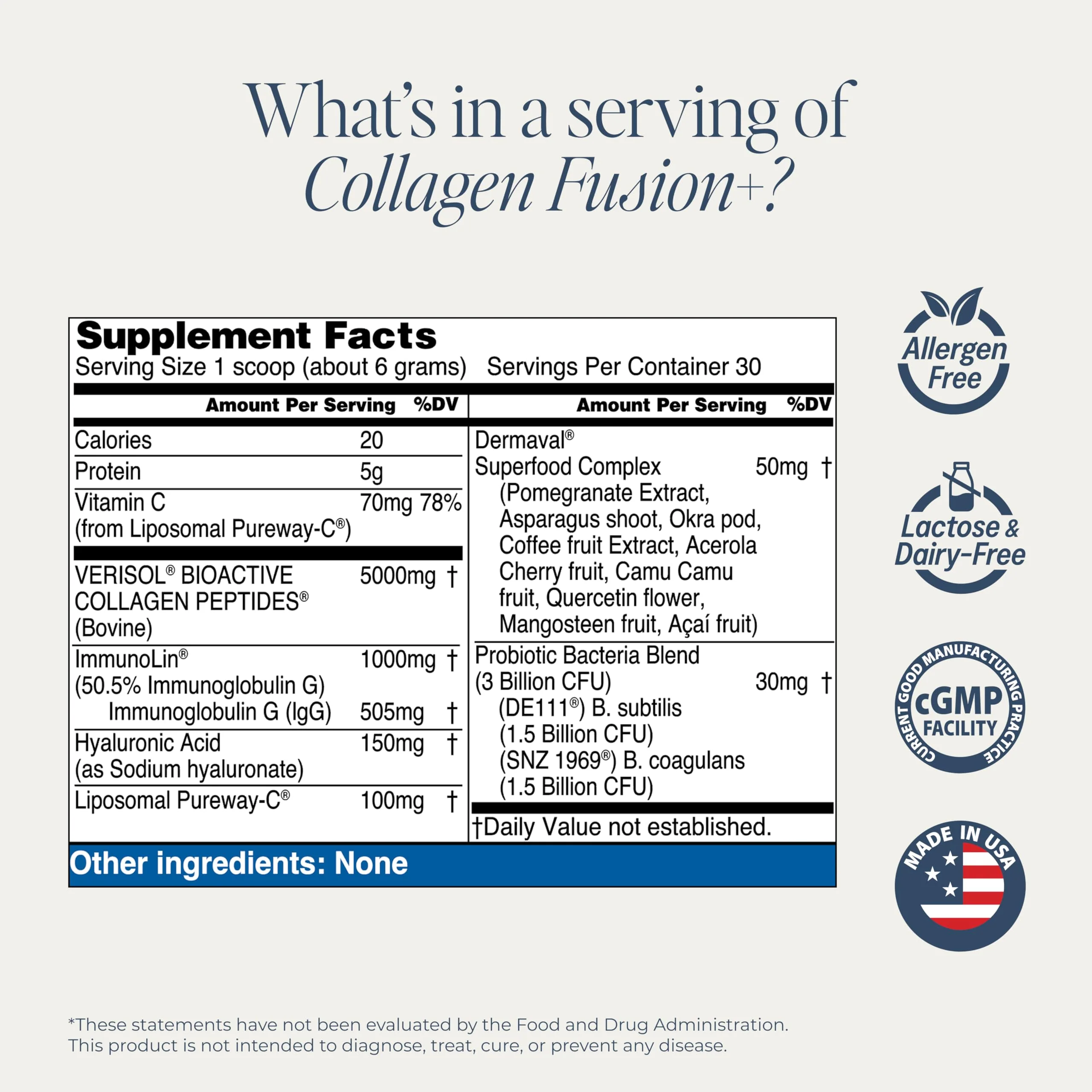 Collagen Fusion+ 7-in-1 Powder with VERISOL® & ImmunoLin® – Skin, Hair, Nails, Joints & Gut (Unflavored, 30 Servings) - Image 4