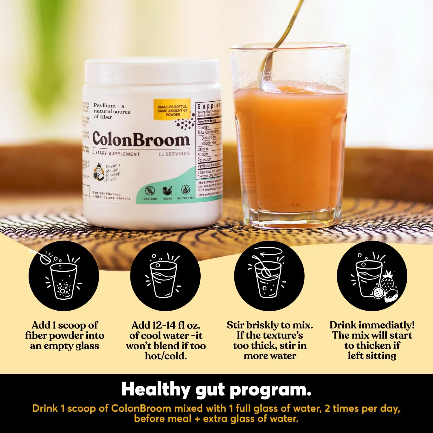 ColonBroom Psyllium Husk Powder with Stevia (Tropical Fruits) – Colon Cleanse & Digestive Fiber Powder – 150 Servings - Image 7