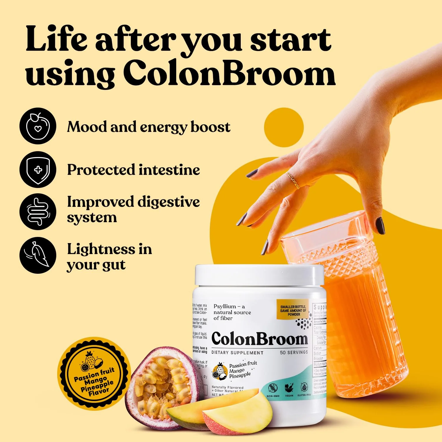 ColonBroom Psyllium Husk Powder with Stevia (Tropical Fruits) – Digestive Fiber Drink for Bloat Relief & Gut Health | 50 Servings - Image 11