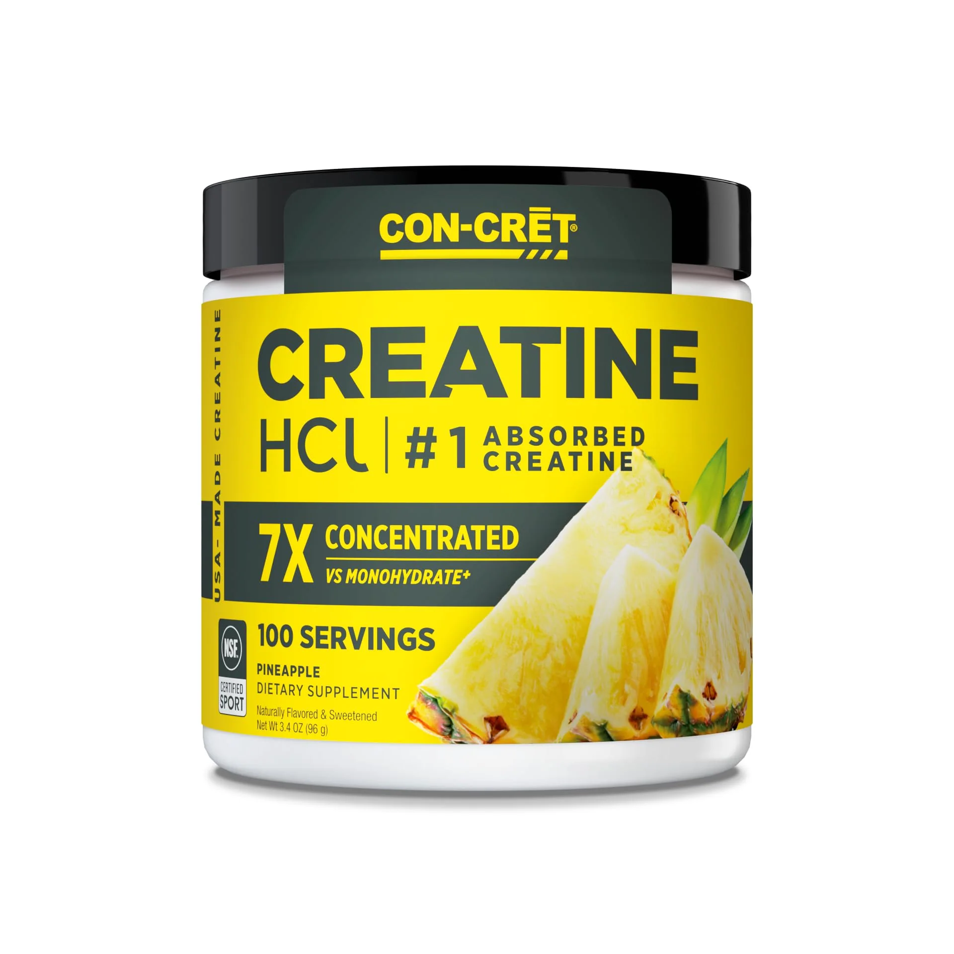 CON-CRET Creatine HCl Powder | Muscle & Cognitive Support | USA Made | NSF Certified | Pineapple (100 Servings)