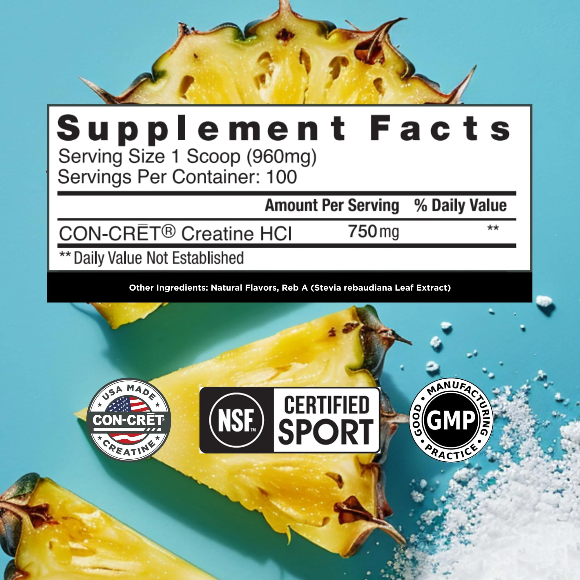 CON-CRET Creatine HCl Powder | Muscle & Cognitive Support | USA Made | NSF Certified | Pineapple (100 Servings) - Image 2
