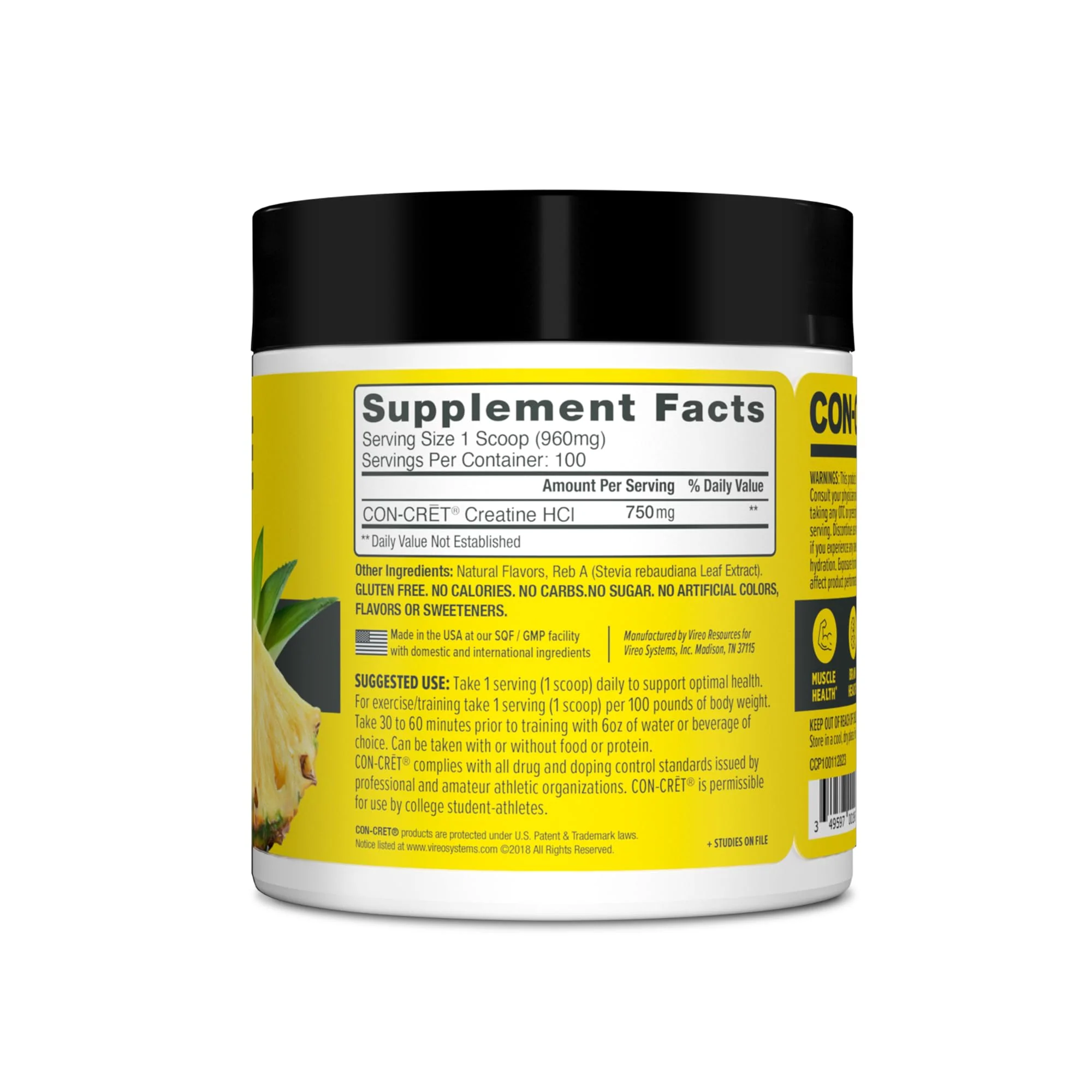 CON-CRET Creatine HCl Powder | Muscle & Cognitive Support | USA Made | NSF Certified | Pineapple (100 Servings) - Image 7