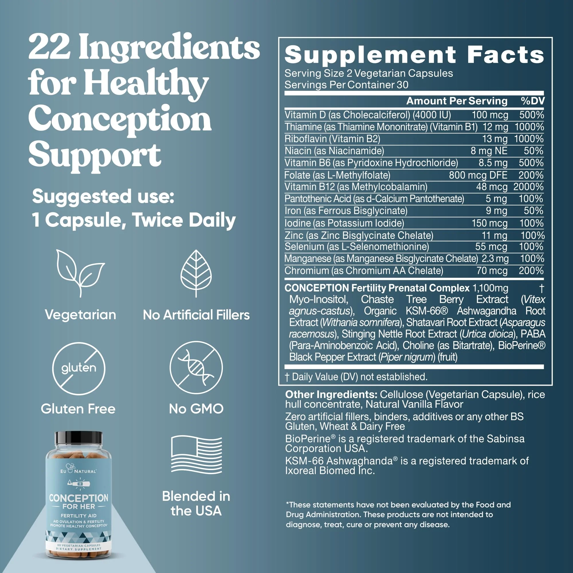 Conception Fertility Supplements for Women – Ovulation Support, Hormonal Balance, Regular Cycles – Prenatal Vitamin with Myo-Inositol, Folate, Vitex - Image 7