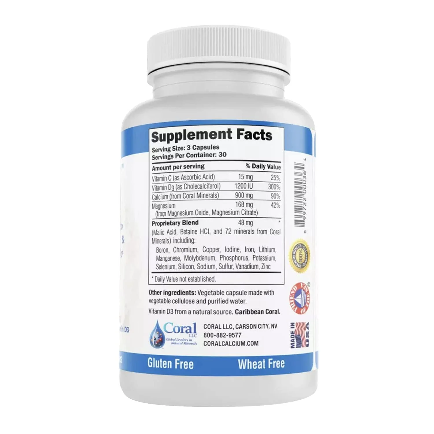 Coral Complex 3 — Coral Calcium 900 mg + Vitamin D3 1200 IU + Magnesium 168 mg | 300 Vegetarian Capsules | Coral White - Image 11