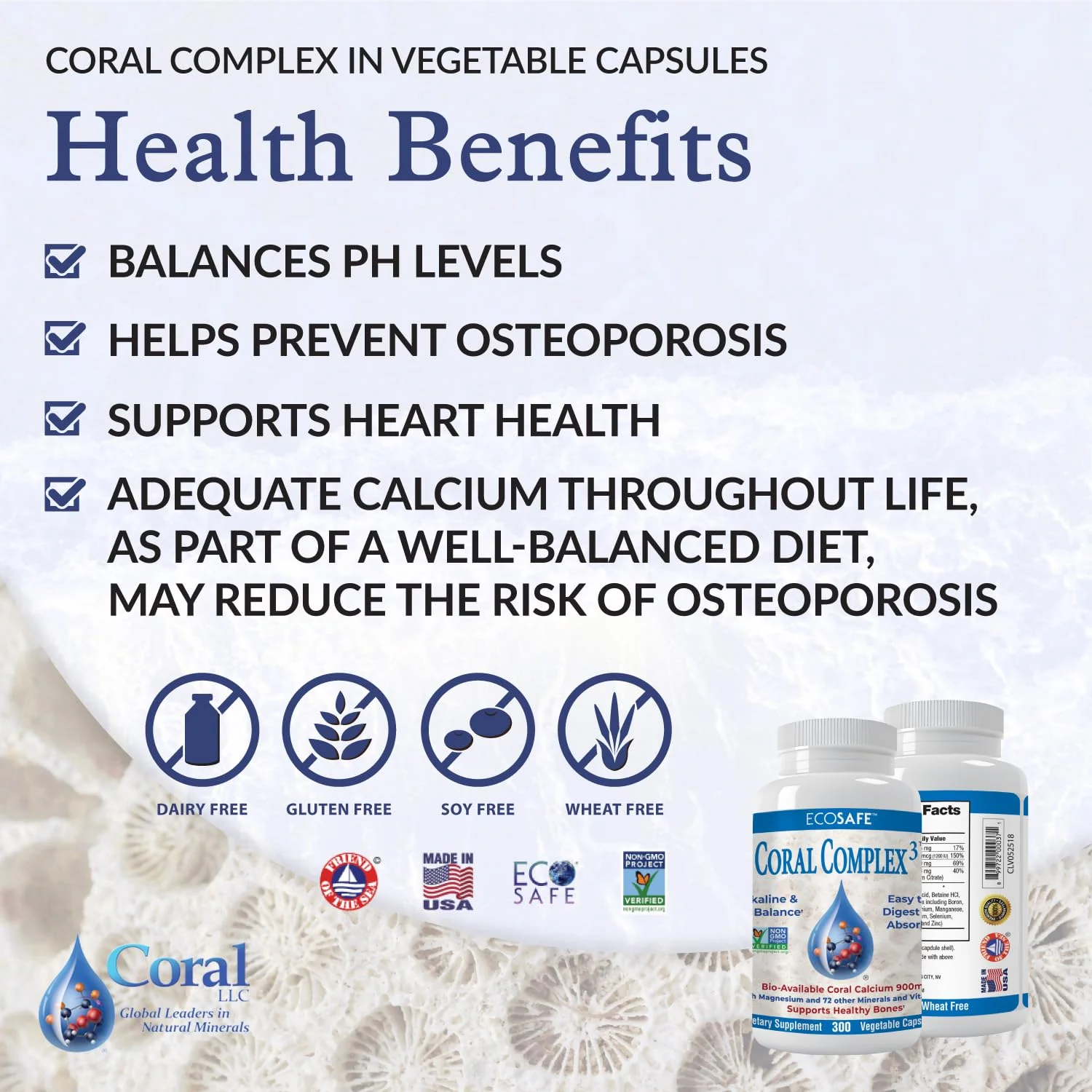 Coral Complex 3 — Coral Calcium 900 mg + Vitamin D3 1200 IU + Magnesium 168 mg | 300 Vegetarian Capsules | Coral White - Image 3