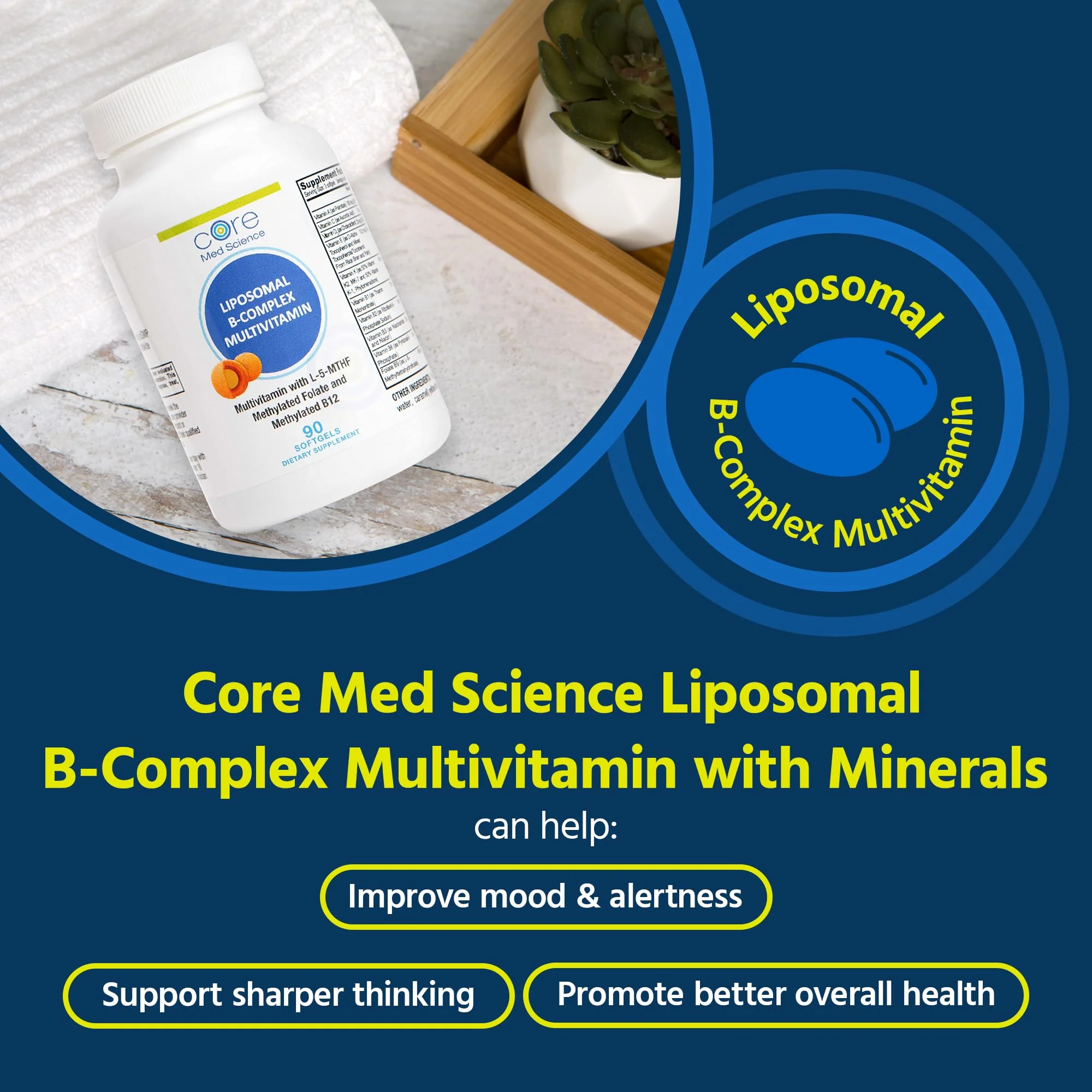 Core Med Science Liposomal Methylated B-Complex Multivitamin – 90 Softgels (Non-GMO) | Heart Health & Immune Support - Image 2