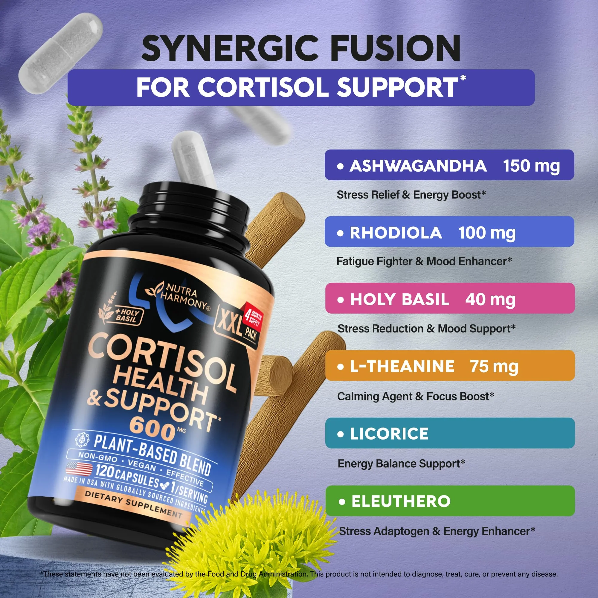 Cortisol Support for Women – Plant-Based Balance (Ashwagandha, Rhodiola, L-Theanine) | Nutraharmony - Image 4