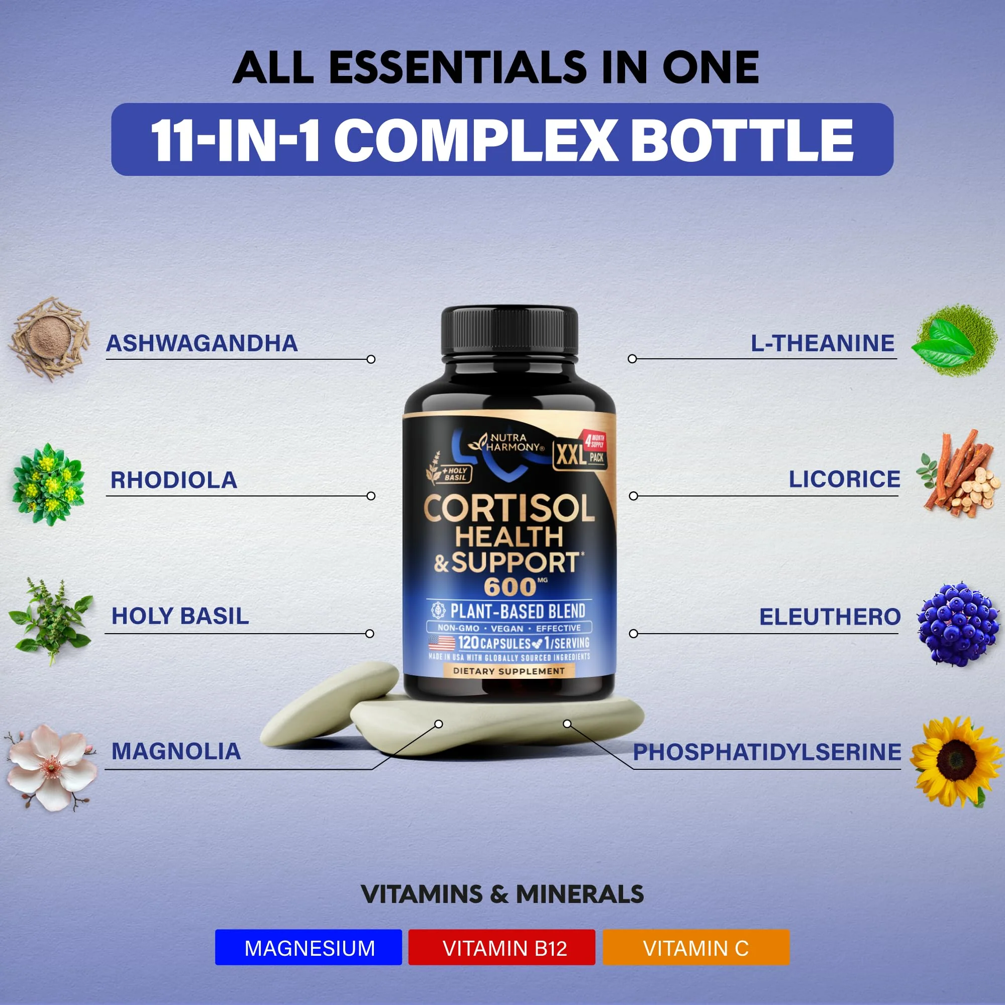 Cortisol Support for Women – Plant-Based Balance (Ashwagandha, Rhodiola, L-Theanine) | Nutraharmony - Image 5