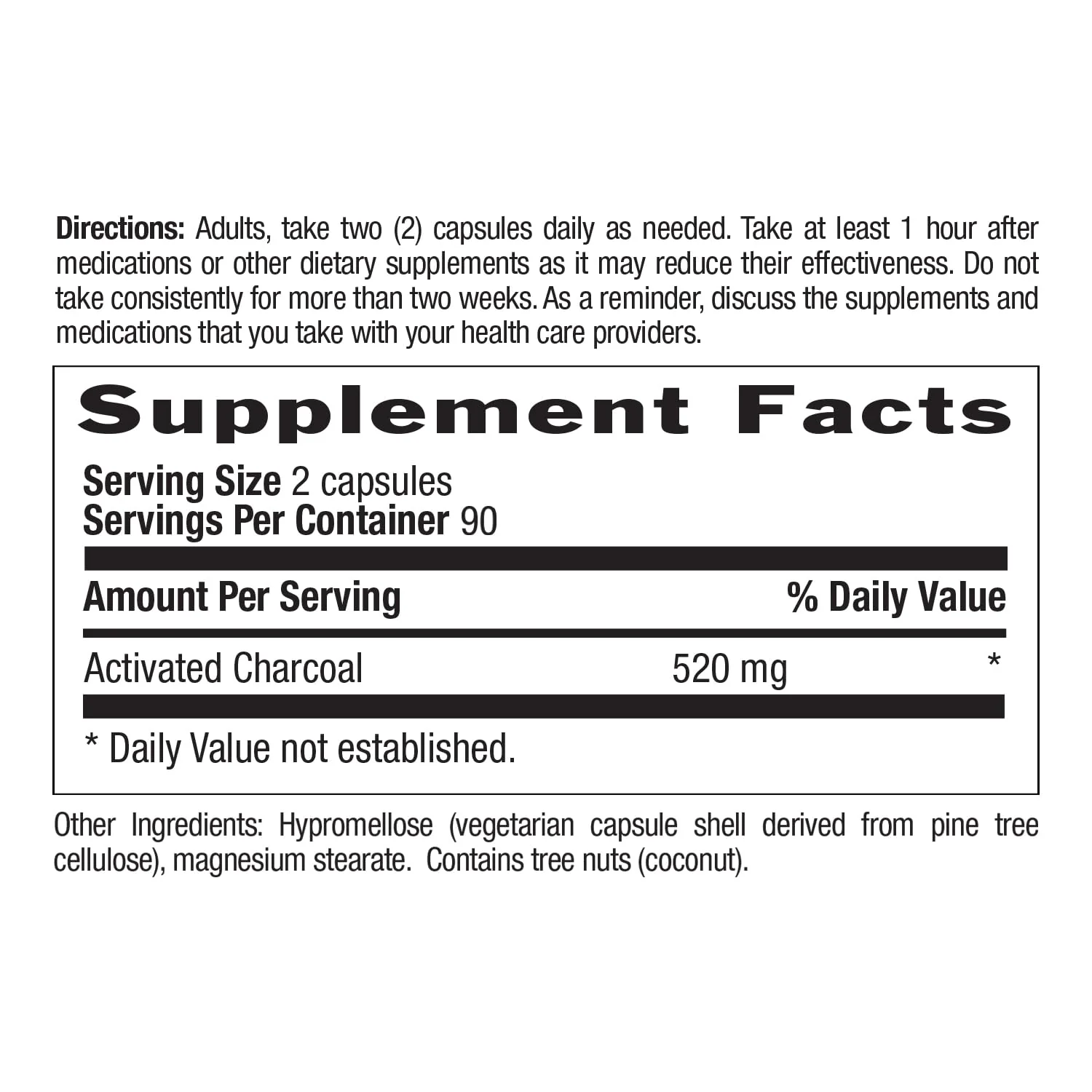 Country Life Activated Organic Coconut Charcoal Capsules, 260mg – Natural Charcoal Supplement for Gas and Bloating Relief, Gluten-Free, 180 Vegan Capsules - Image 3