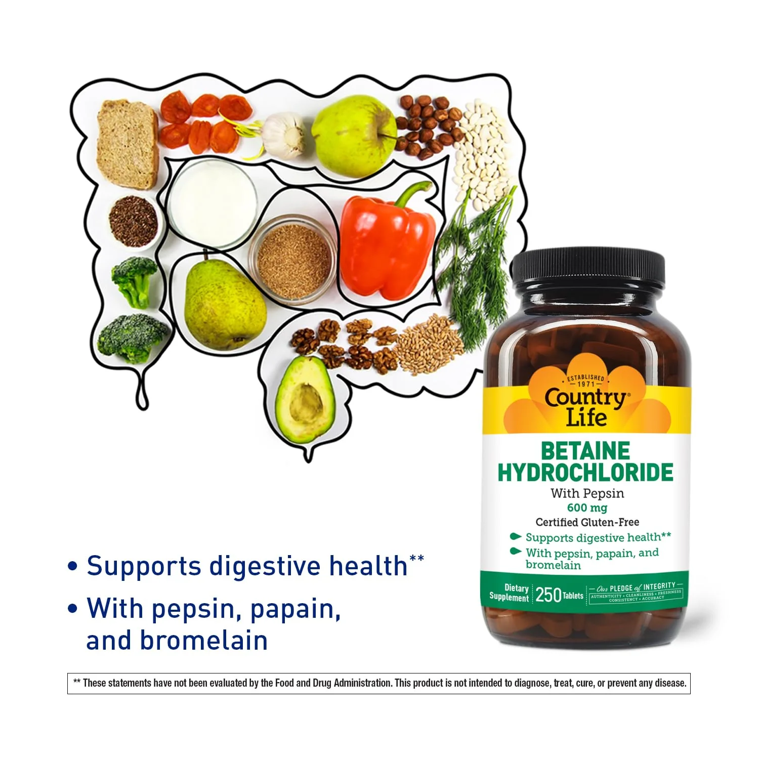 Country Life Betaine HCl with Pepsin 600 mg - 250 Tablets (Pack of 2) - Image 12