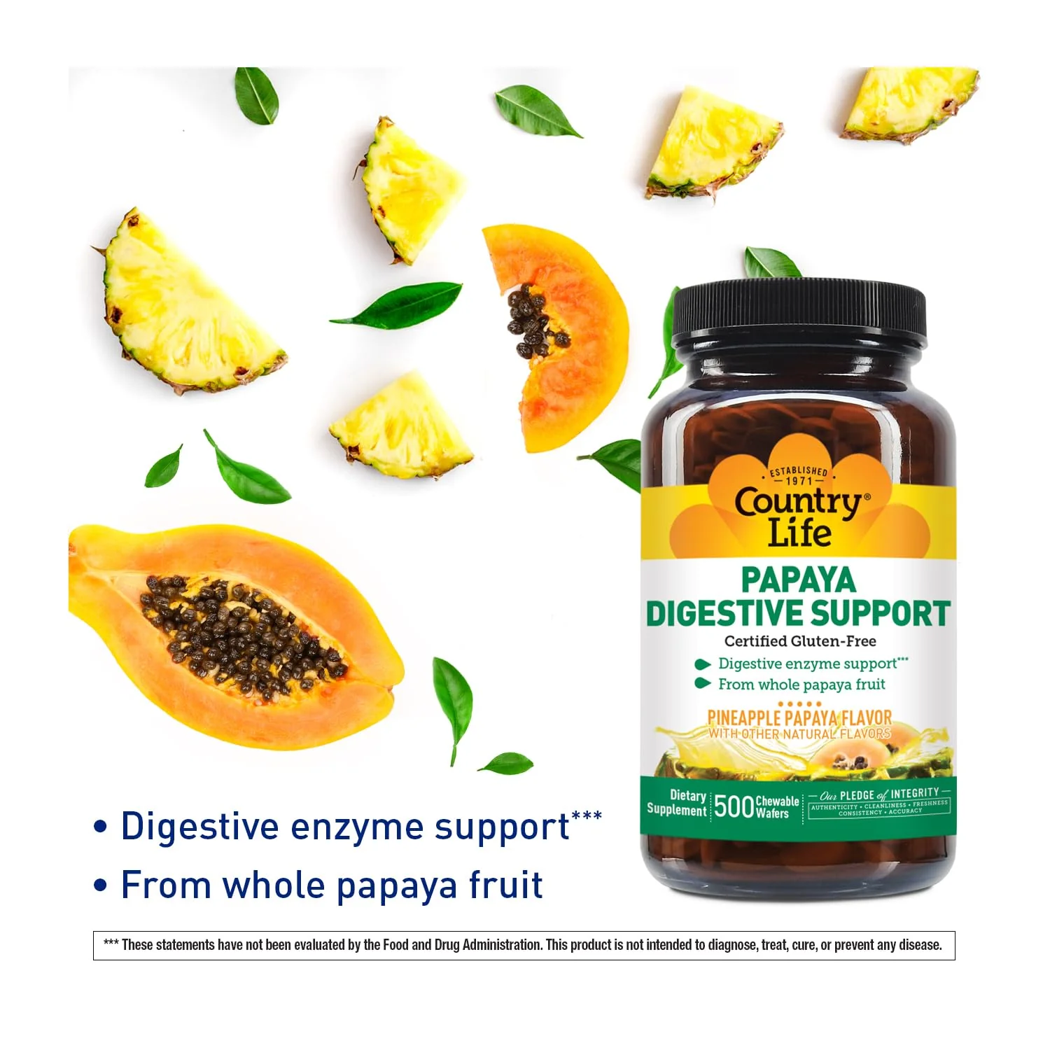 Country Life Chewable Papaya Enzymes for Digestion – Pineapple & Papaya Flavor | 200 & 500 Wafers - Image 2