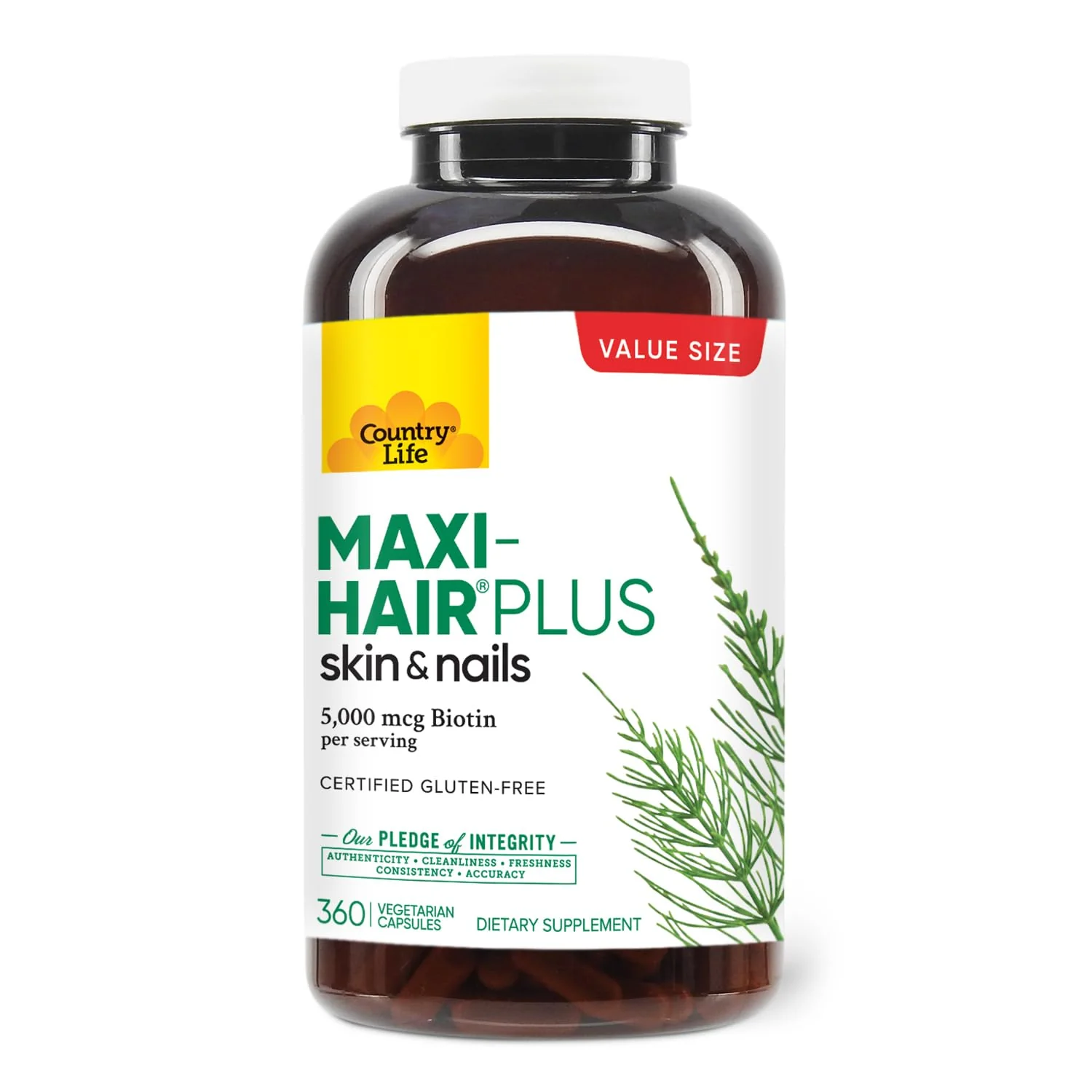 Country Life Maxi-Hair Plus 5000 mcg Biotin – Gluten Free & Vegetarian, 360 Capsules - Image 7
