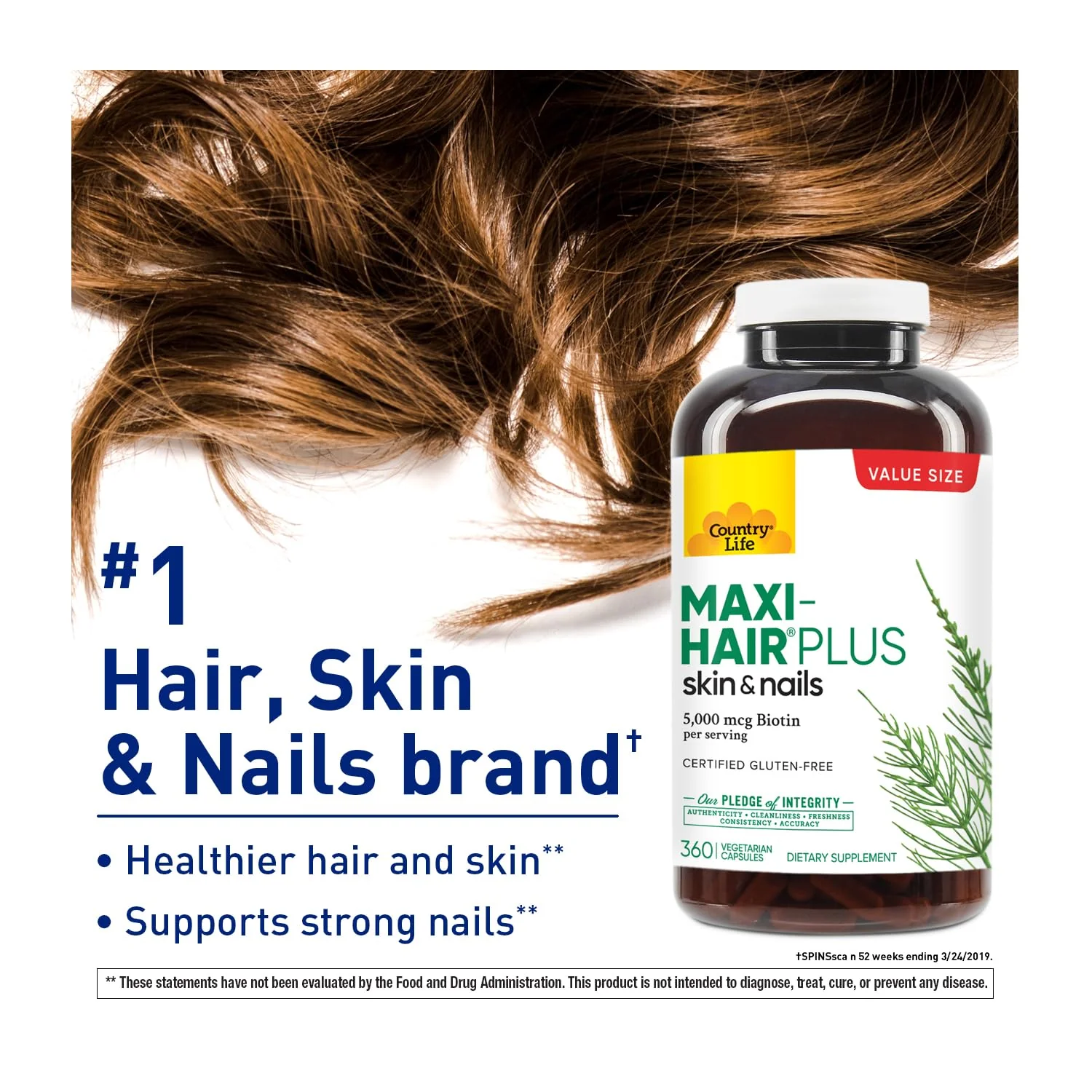 Country Life Maxi-Hair Plus 5000 mcg Biotin – Gluten Free & Vegetarian, 360 Capsules - Image 8