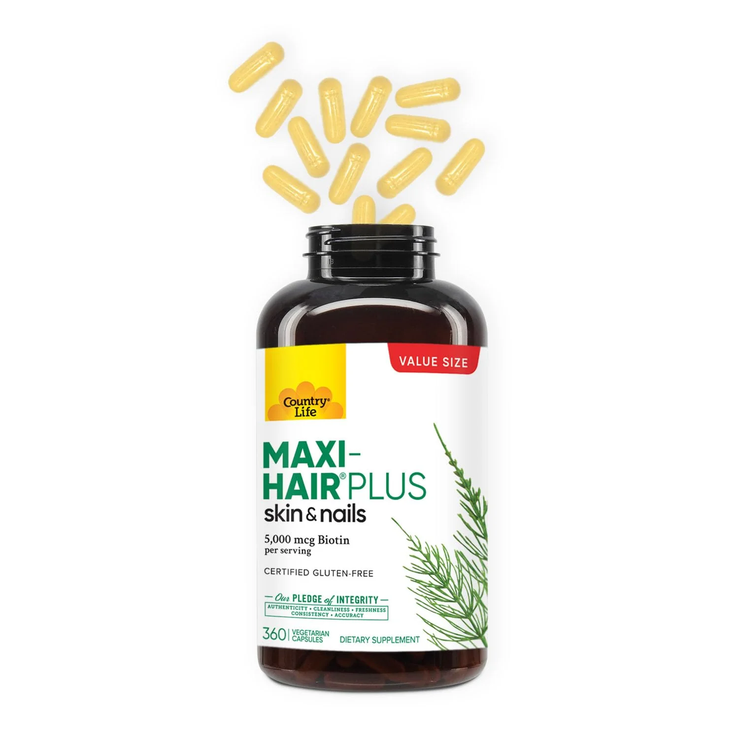 Country Life Maxi-Hair Plus 5000 mcg Biotin – Gluten Free & Vegetarian, 360 Capsules - Image 9
