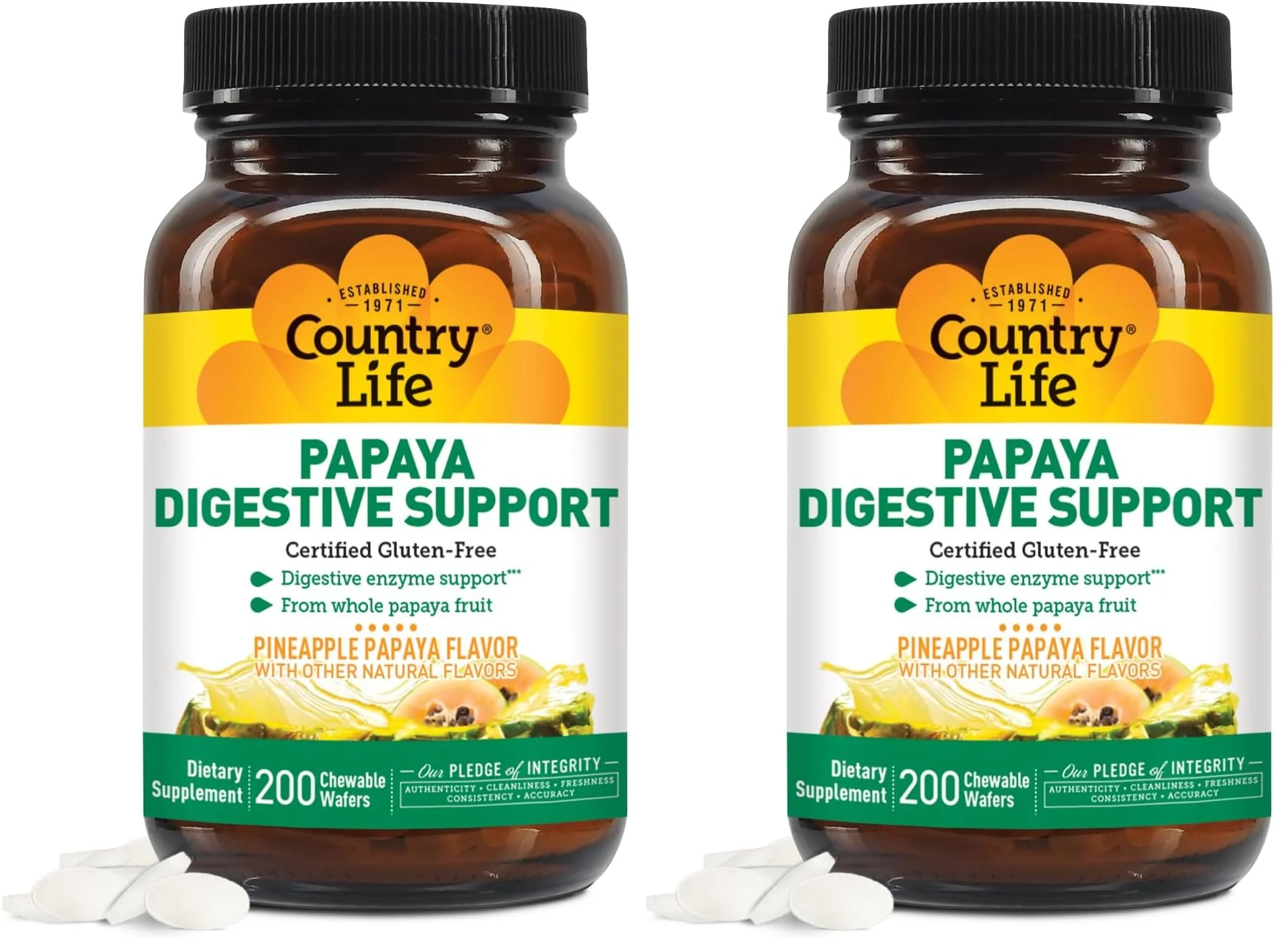 Country Life Papaya Enzymes Chewables – Digestive Support (200 Ct, Pack of 2)