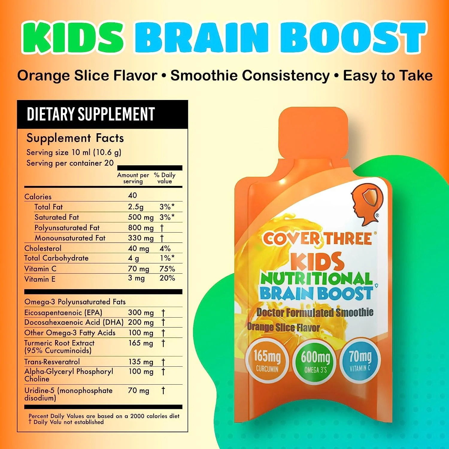 Cover Three Kids Brain Supplement Smoothie – Omega-3 DHA for Focus, Vision & Heart (20 Pouches, 3 Boxes) - Image 2