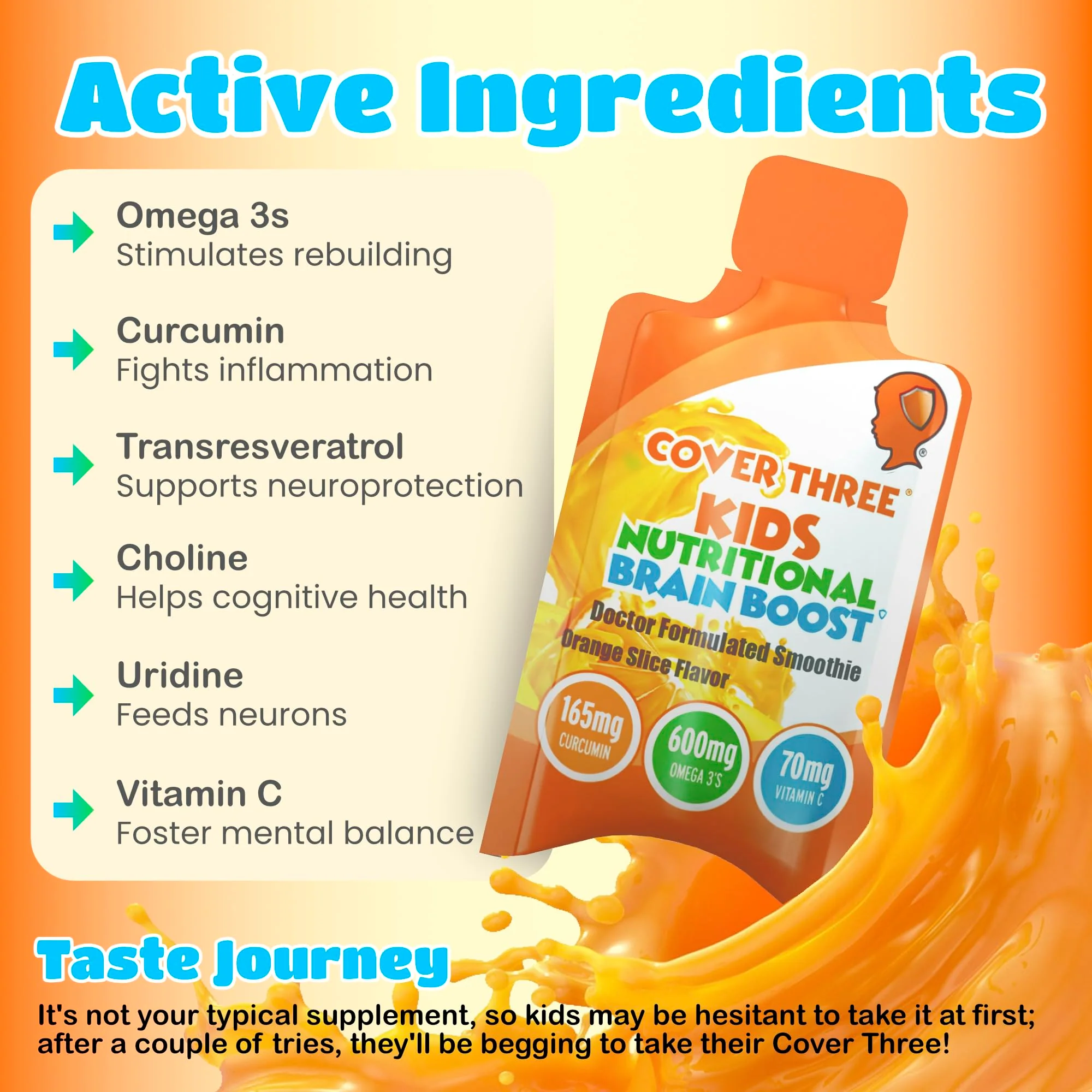 Cover Three Kids Brain Supplement Smoothie – Omega-3 DHA for Focus, Vision & Heart (20 Pouches, 3 Boxes) - Image 4