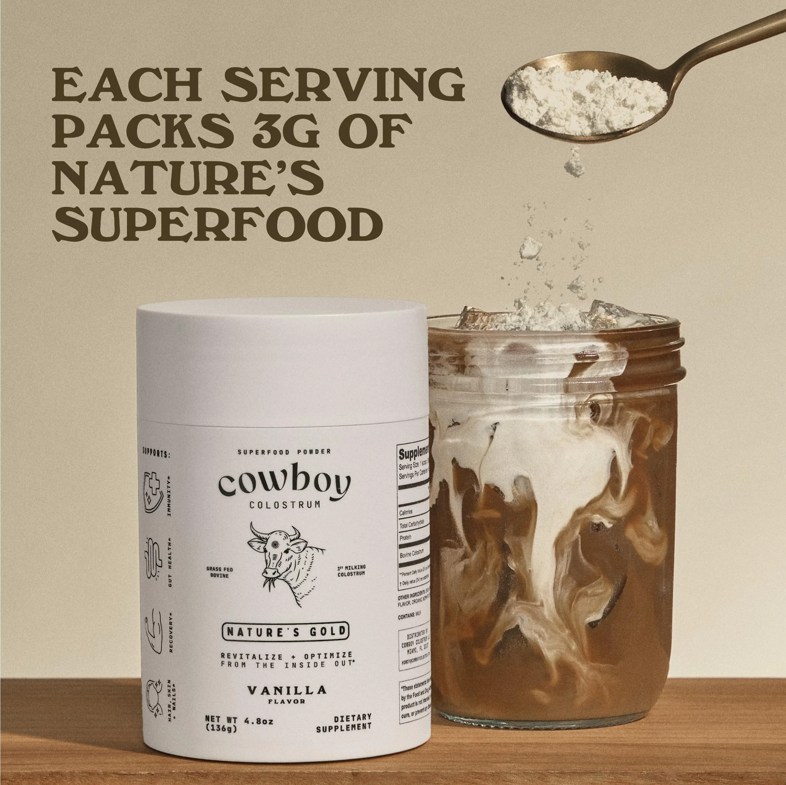 Cowboy Colostrum Powder – Grass-Fed Bovine Colostrum for Gut Health, Immunity, Skin & Hair (Vanilla, 40 Servings) - Image 2