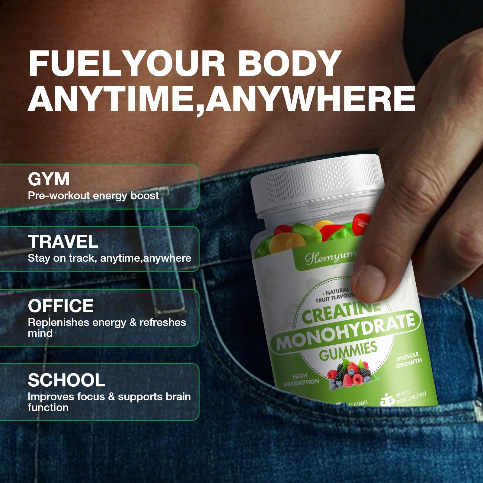 Creatine Monohydrate Gummies – 5 g Creatine for Women & Men | Vegan, Gluten-Free, 160 Count - Image 3
