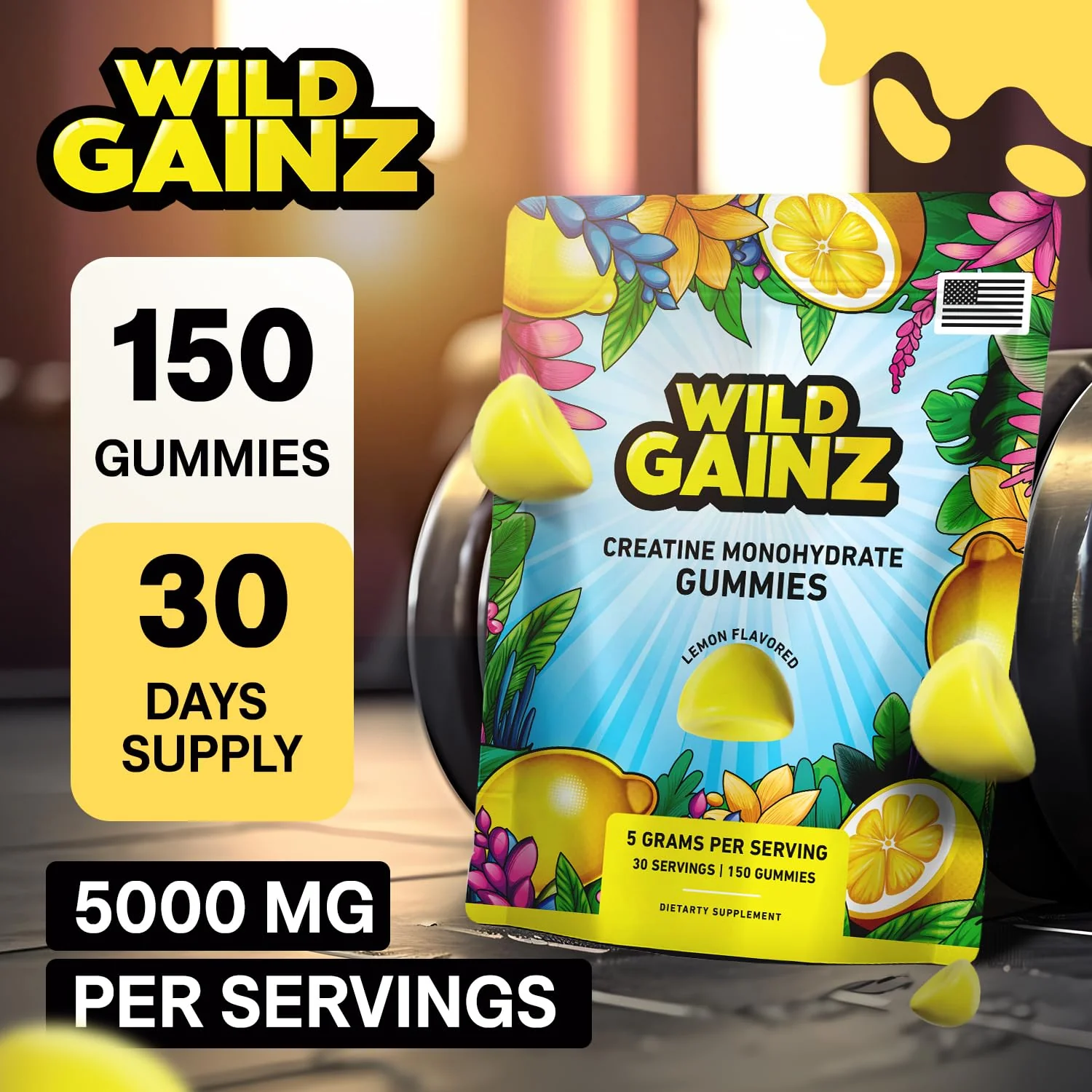 Creatine Monohydrate Gummies 5000mg – Made in USA, Vegan, Lemon | Muscle Growth & Focus - Image 3