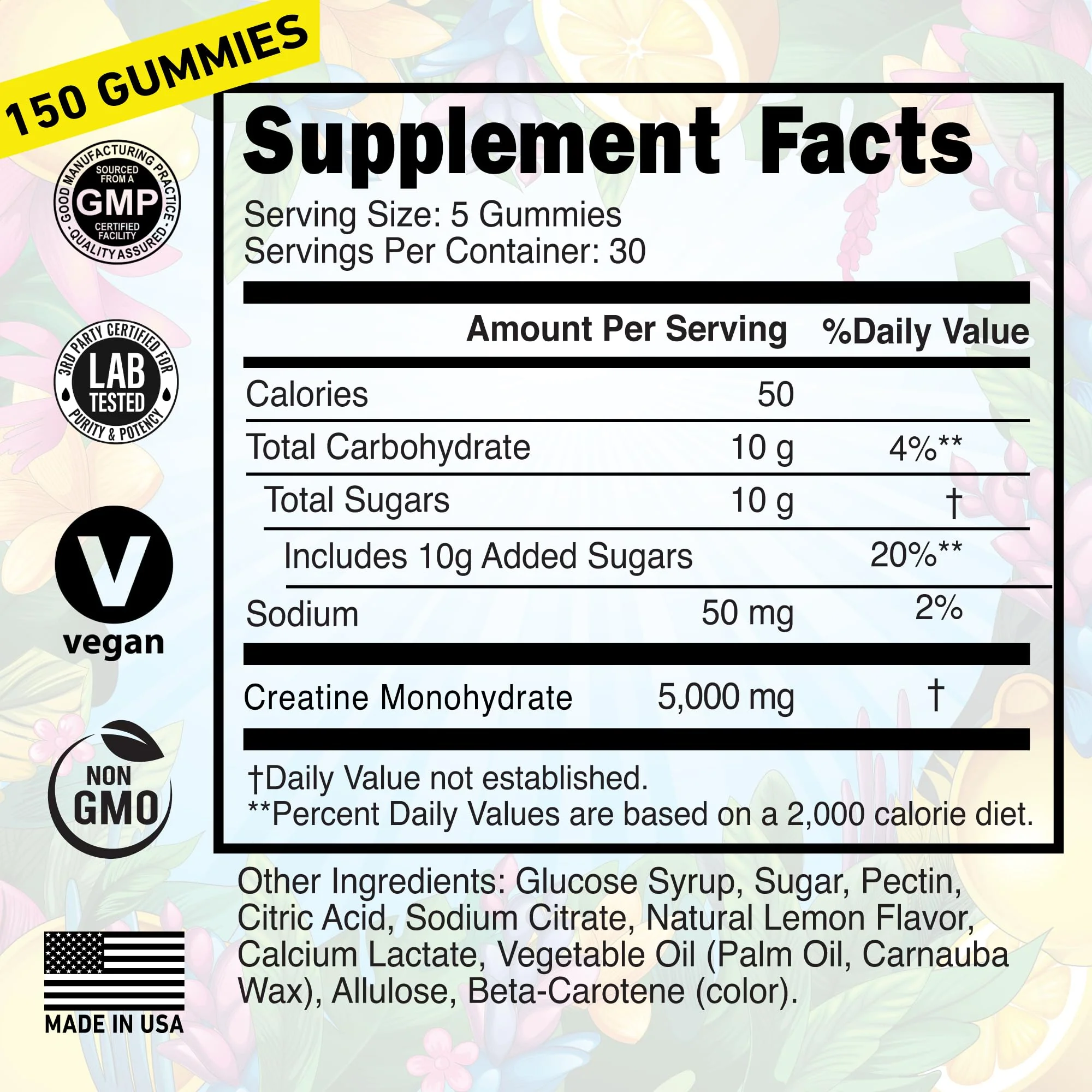 Creatine Monohydrate Gummies 5000mg – Made in USA, Vegan, Lemon | Muscle Growth & Focus - Image 6