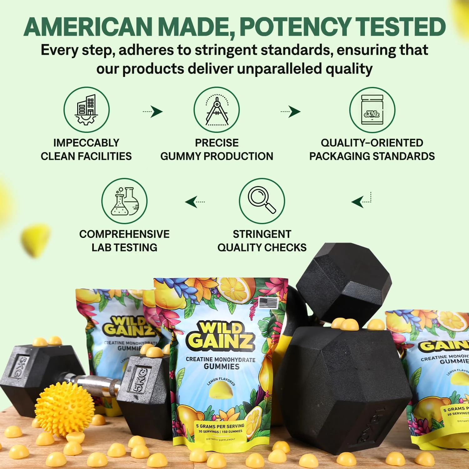 Creatine Monohydrate Gummies 5000mg – Made in USA, Vegan, Lemon | Muscle Growth & Focus - Image 8