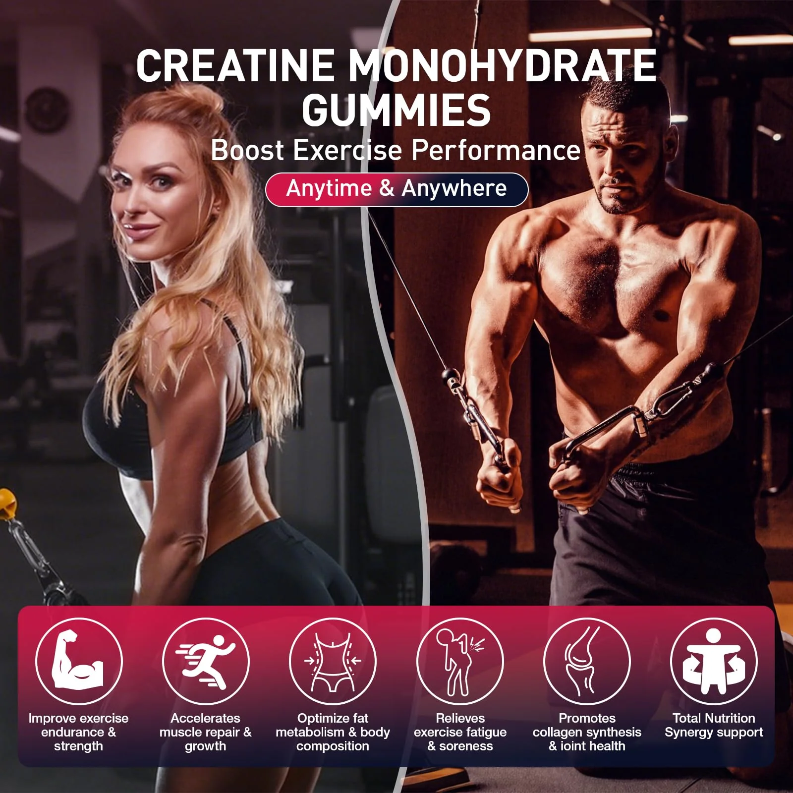 Creatine Monohydrate Gummies – Raspberry Flavor, 120 Count | For Men & Women | Fitness & Sports - Image 2