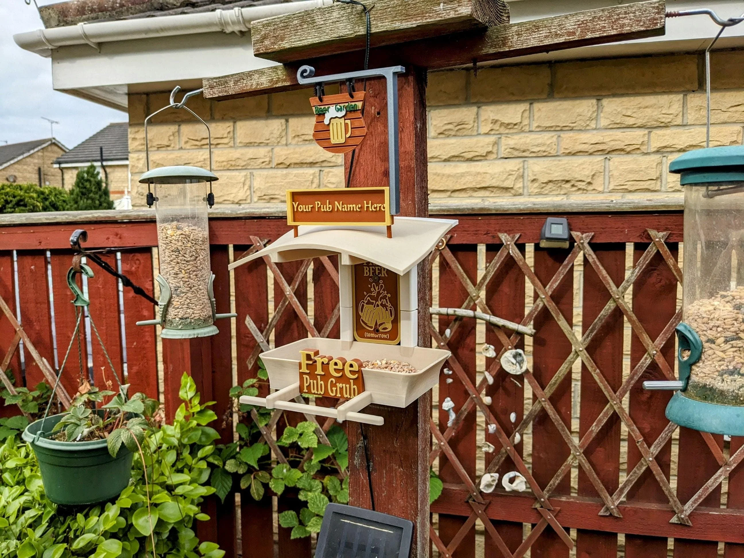 Customisable  Pub Named Garden Bird Feeding Station - seed feeder - quirky outdoor Decor - Wild Bird Food table - sparrow blue tit blackbird