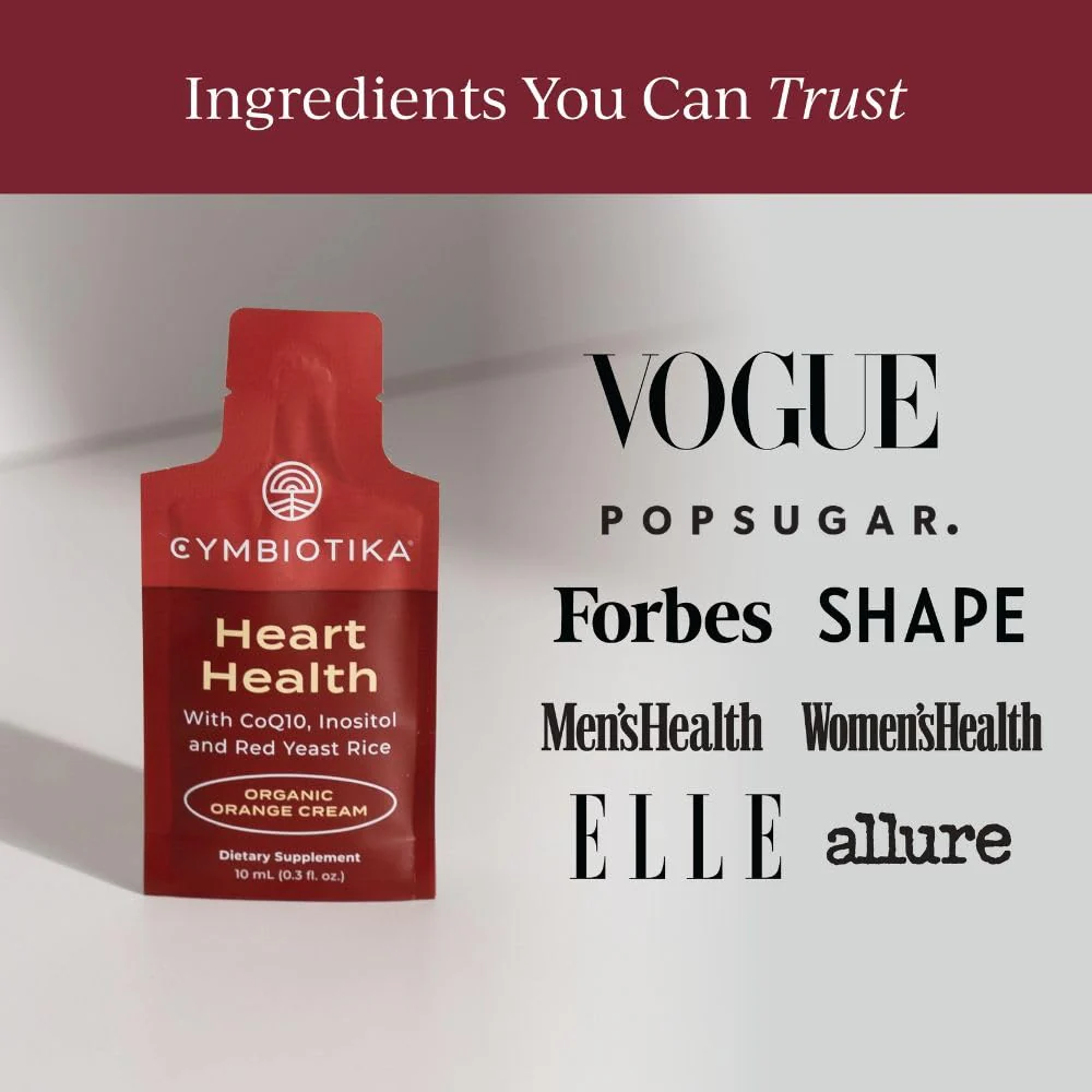 CYMBIOTIKA Heart Health Supplement with CoQ10, Red Yeast Rice & Inositol – Gluten Free, Organic Orange Cream Flavor, 30 Pack - Image 9
