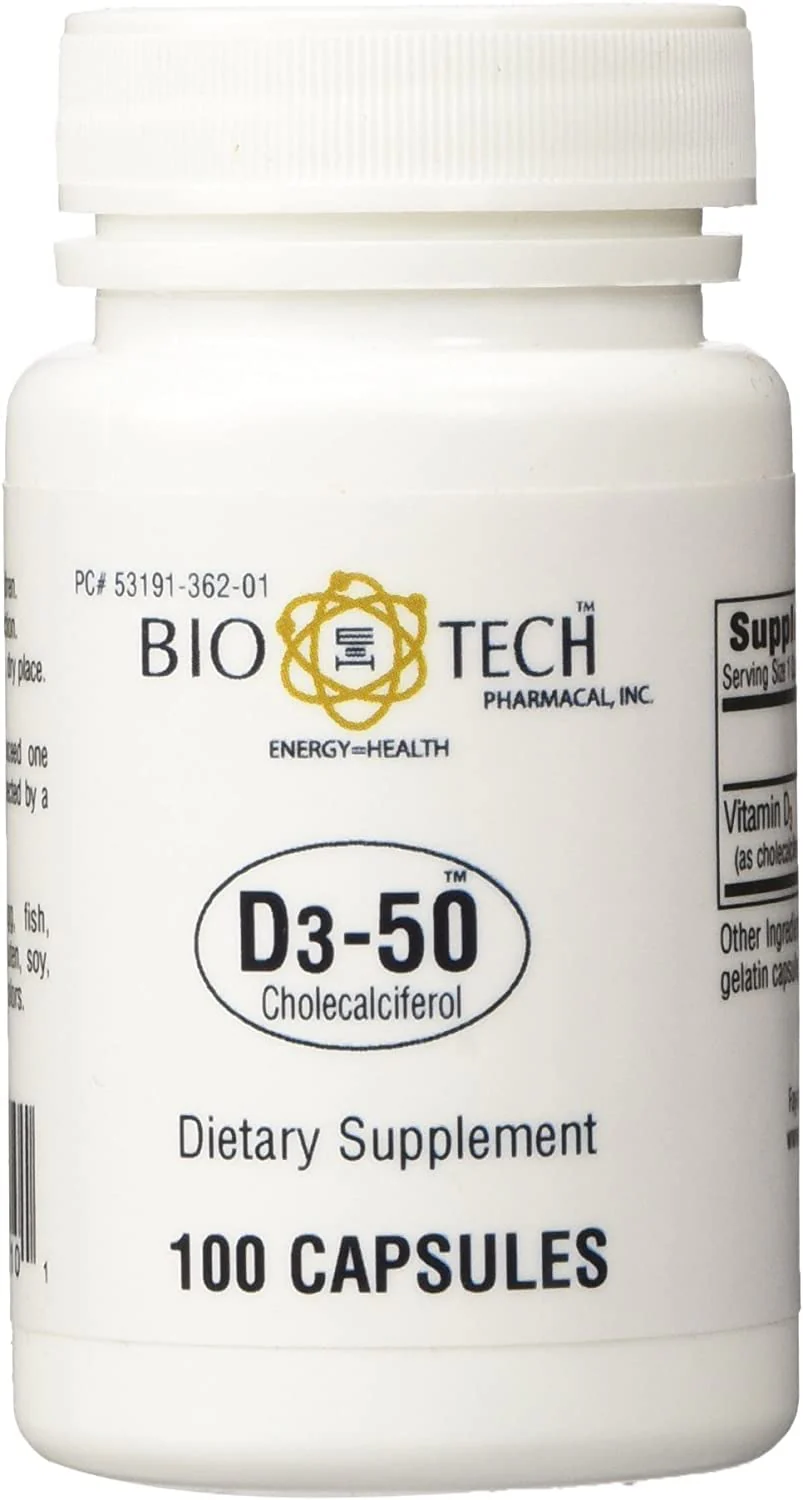 D3-50 50,000 IU Vitamin D3 - 100 Capsules Pack of 2 | Bio-Tech Pharmacal