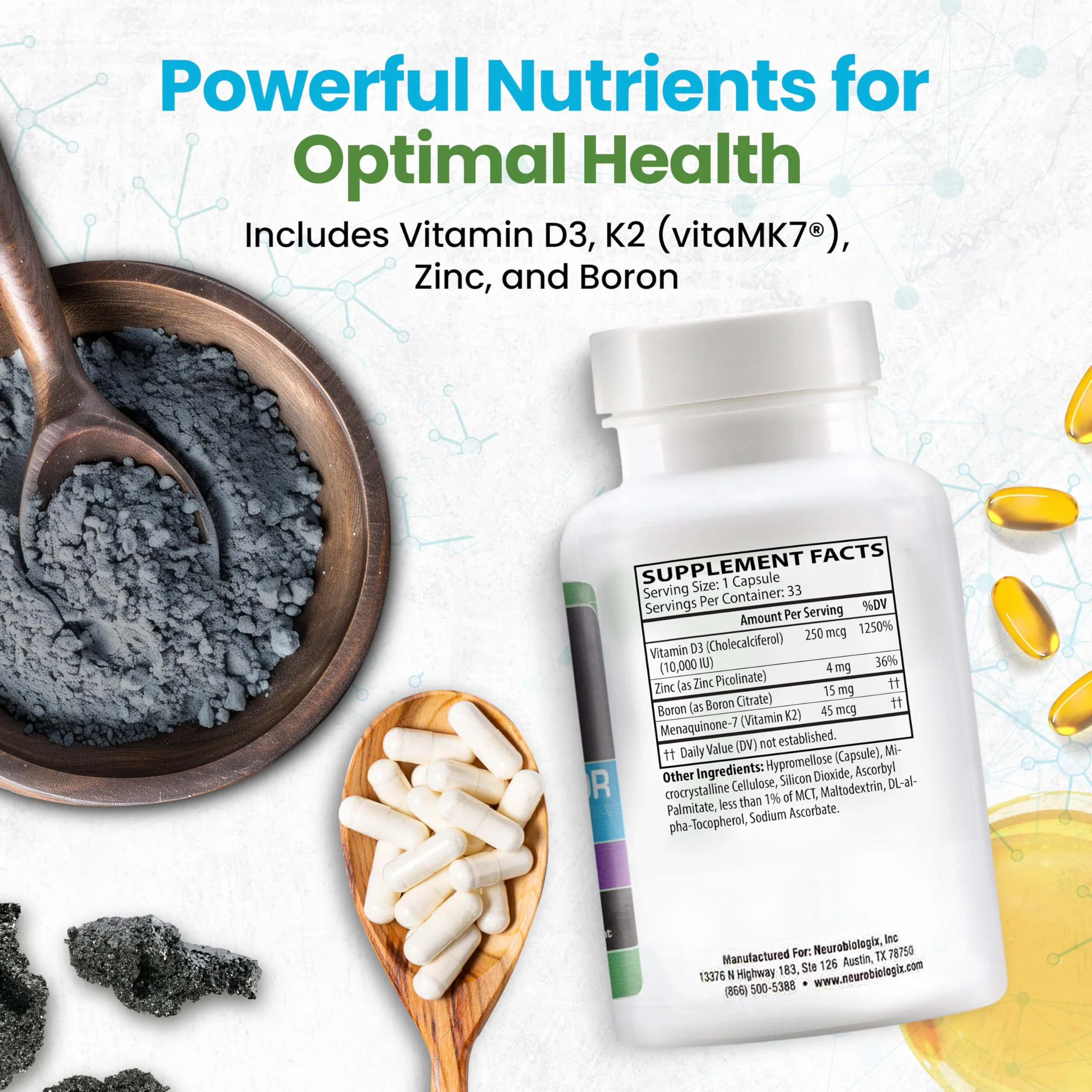D3+K2 Cofactor Complex - Helps Maximize Vitamin D Benefits for Bone, Heart & Immune Support - Formulated with Vitamin D3, K2 (vitaMK7®), Zinc & Boron to Promote Efficient Calcium Utilization – 60 Caps - Image 3