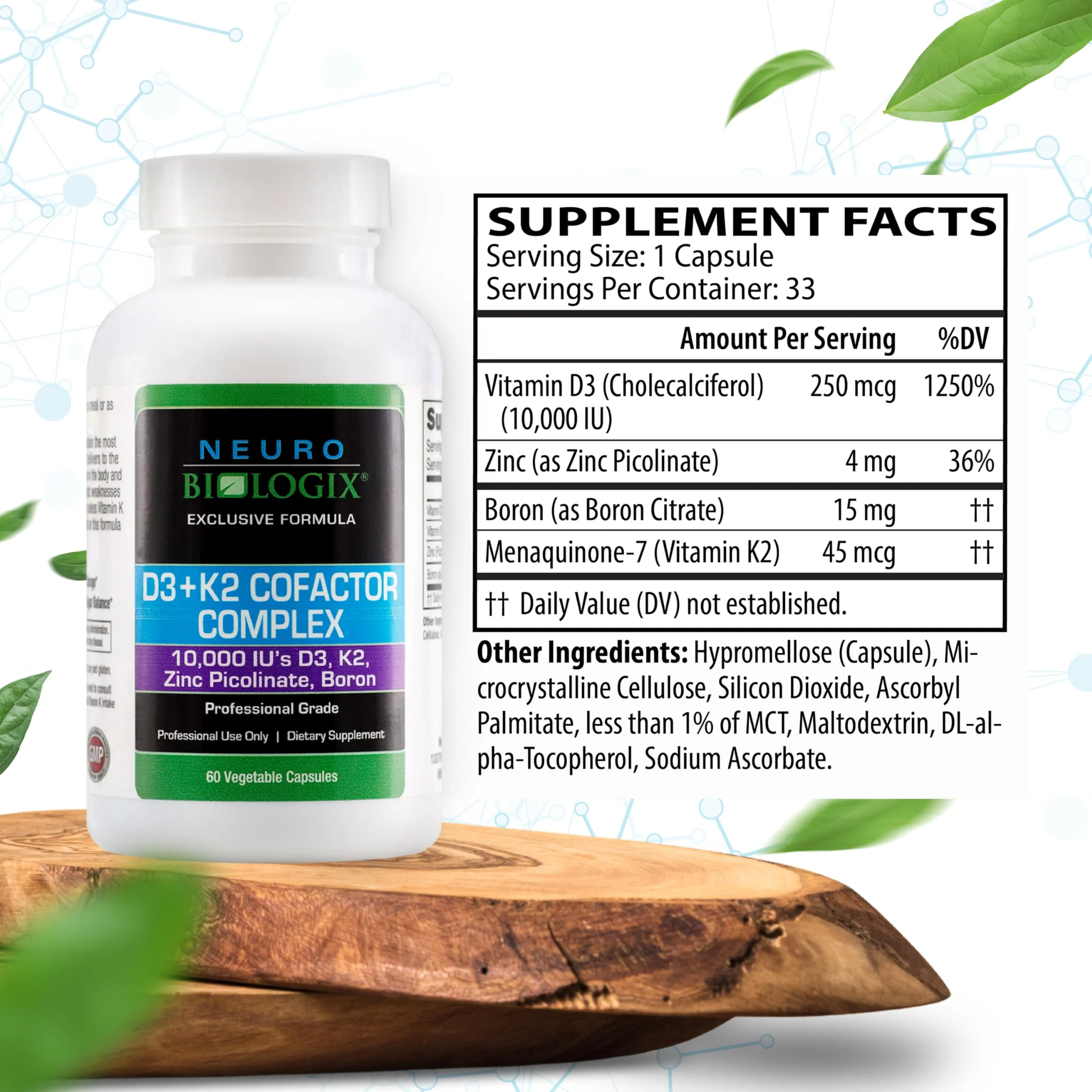 D3+K2 Cofactor Complex - Helps Maximize Vitamin D Benefits for Bone, Heart & Immune Support - Formulated with Vitamin D3, K2 (vitaMK7®), Zinc & Boron to Promote Efficient Calcium Utilization – 60 Caps - Image 4