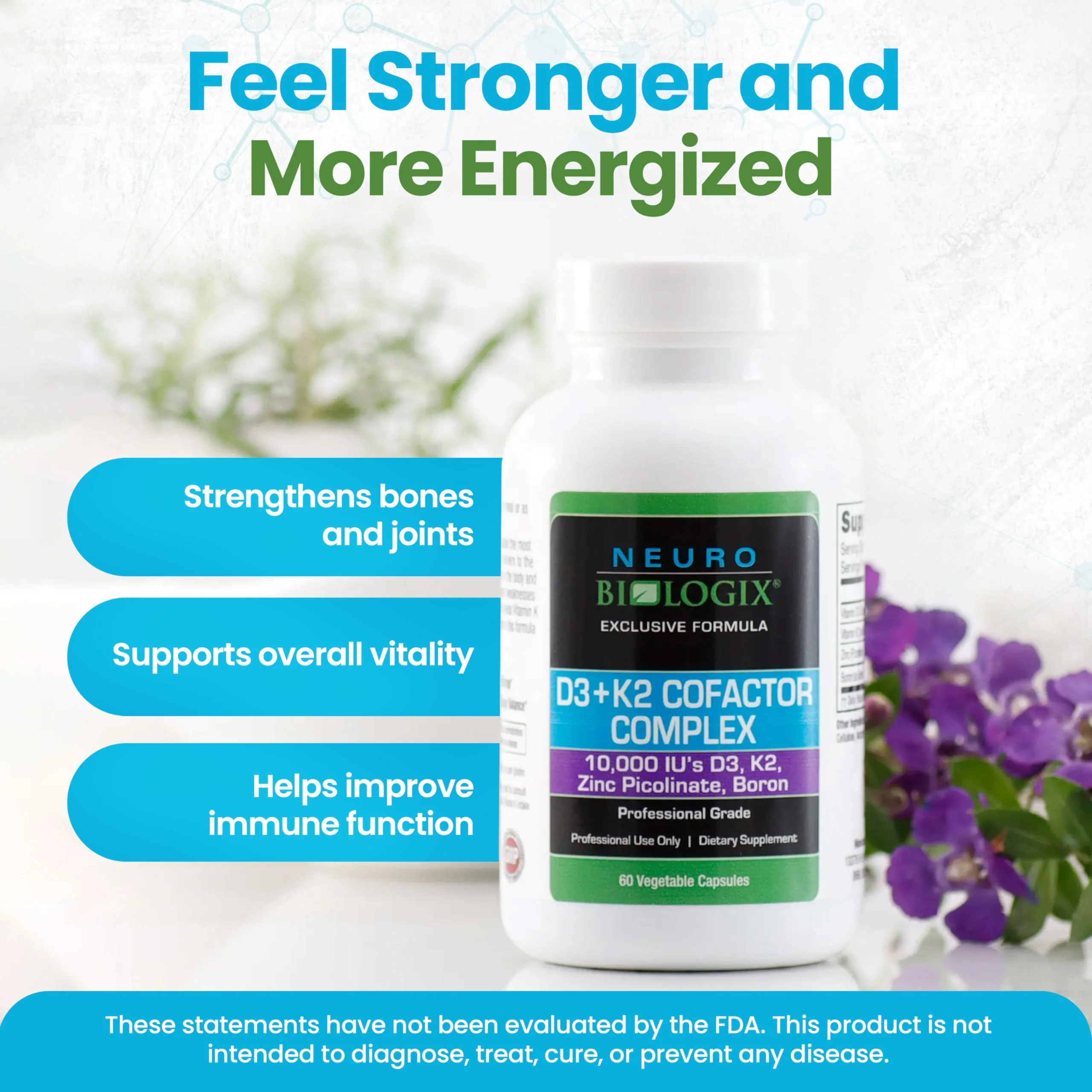 D3+K2 Cofactor Complex - Helps Maximize Vitamin D Benefits for Bone, Heart & Immune Support - Formulated with Vitamin D3, K2 (vitaMK7®), Zinc & Boron to Promote Efficient Calcium Utilization – 60 Caps - Image 7