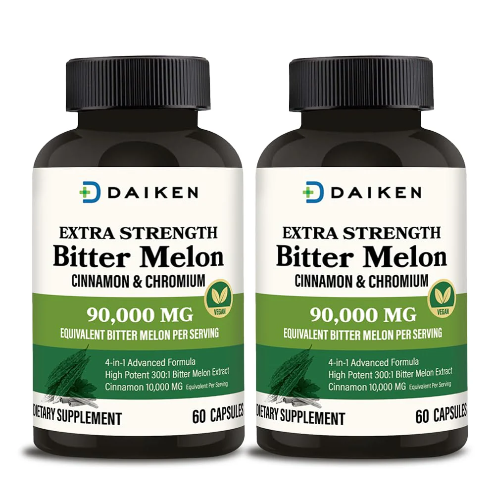 DAIKEN Bitter Melon with Cinnamon & Chromium – Extra Strength, 90,000 mg per Serving (Pack of 2, Vegetarian)