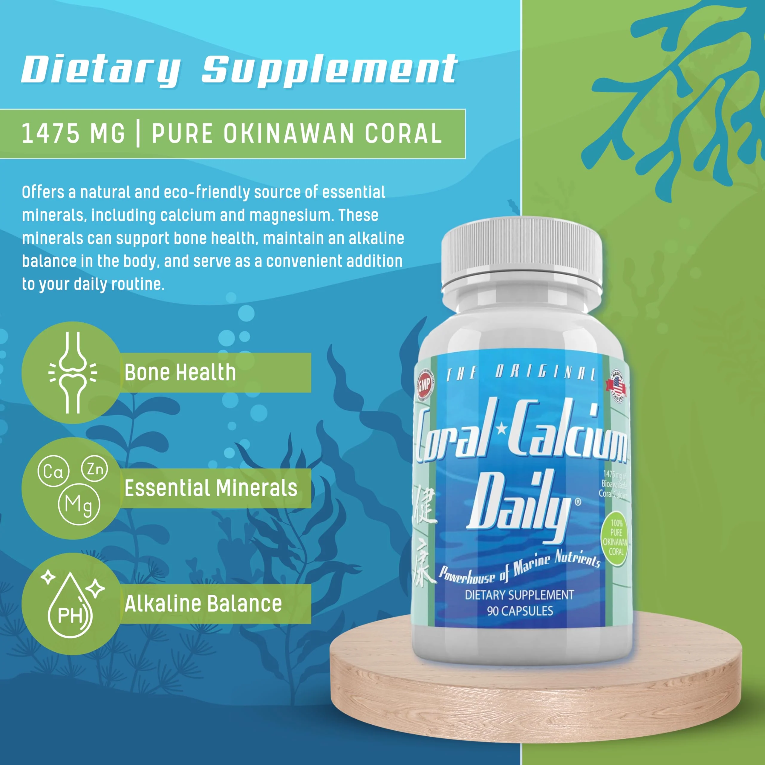 Daily Health Pure Okinawa Coral Calcium – 1475mg, 270 Capsules (3 Month Supply) - Image 2