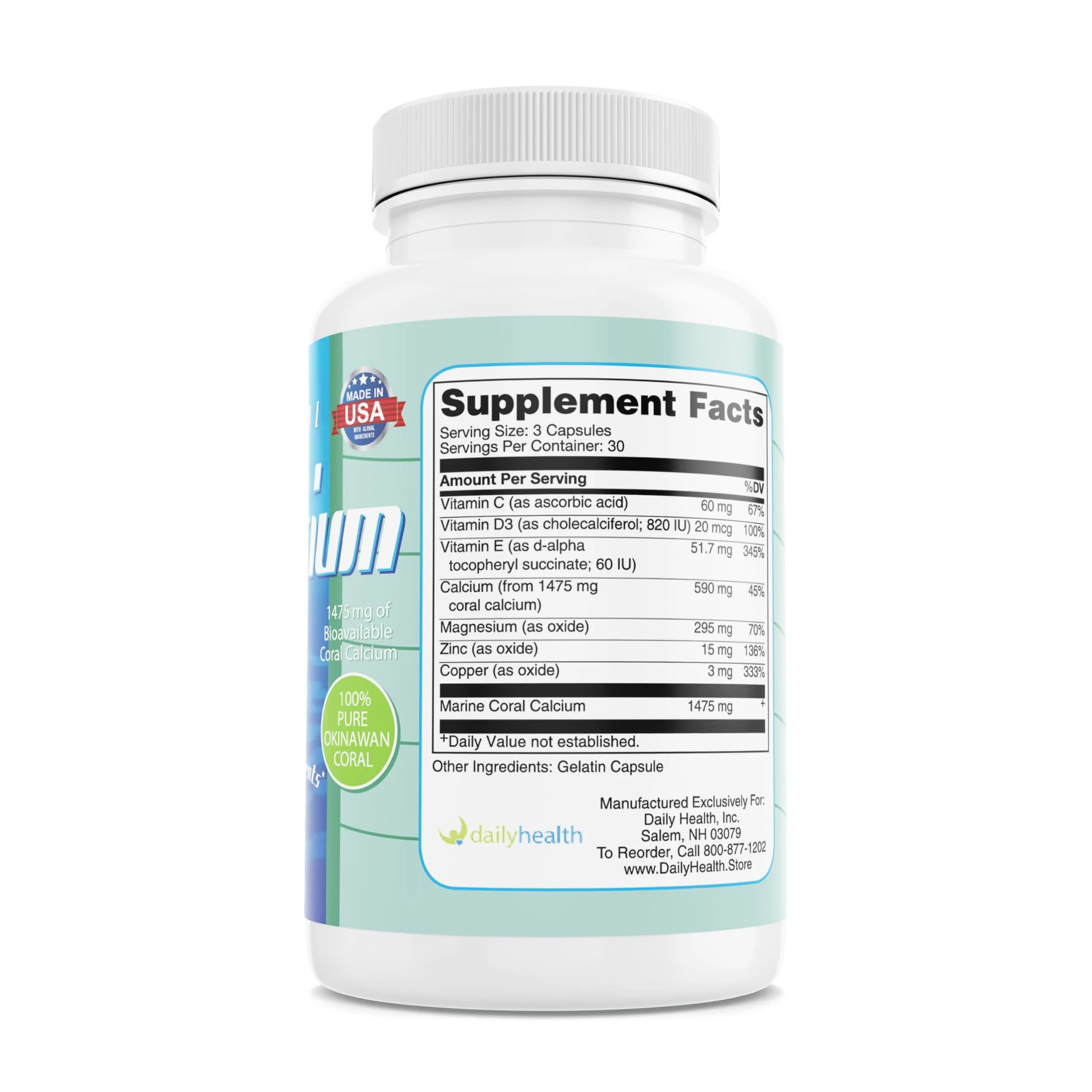 Daily Health Pure Okinawa Coral Calcium – 1475mg, 270 Capsules (3 Month Supply) - Image 6