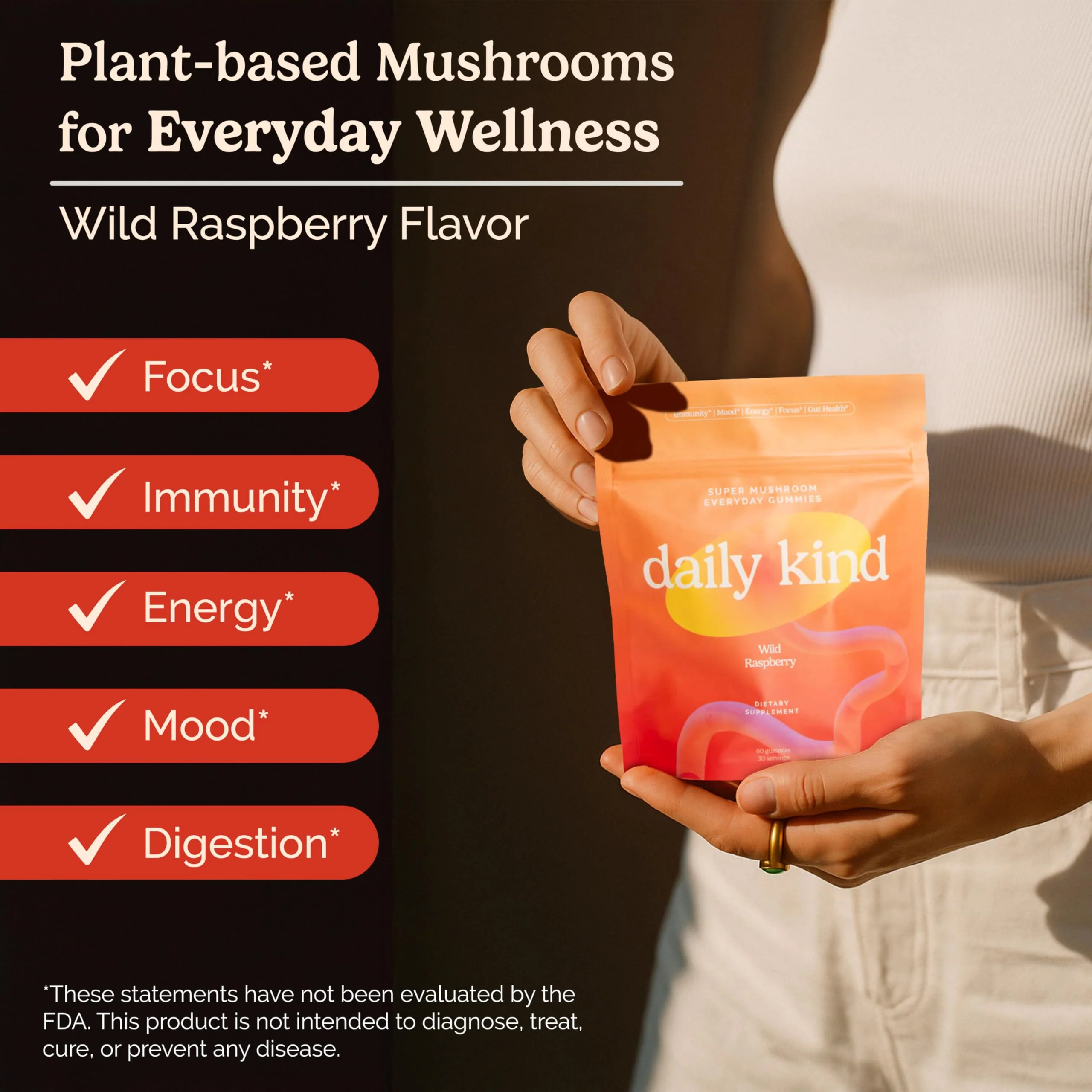 Daily Kind Super Mushroom Gummies – 10-in-1 Adaptogenic Mushroom Supplement (60-Ct) | Immunity, Focus & Gut Health | Vegan & Gluten-Free - Image 2