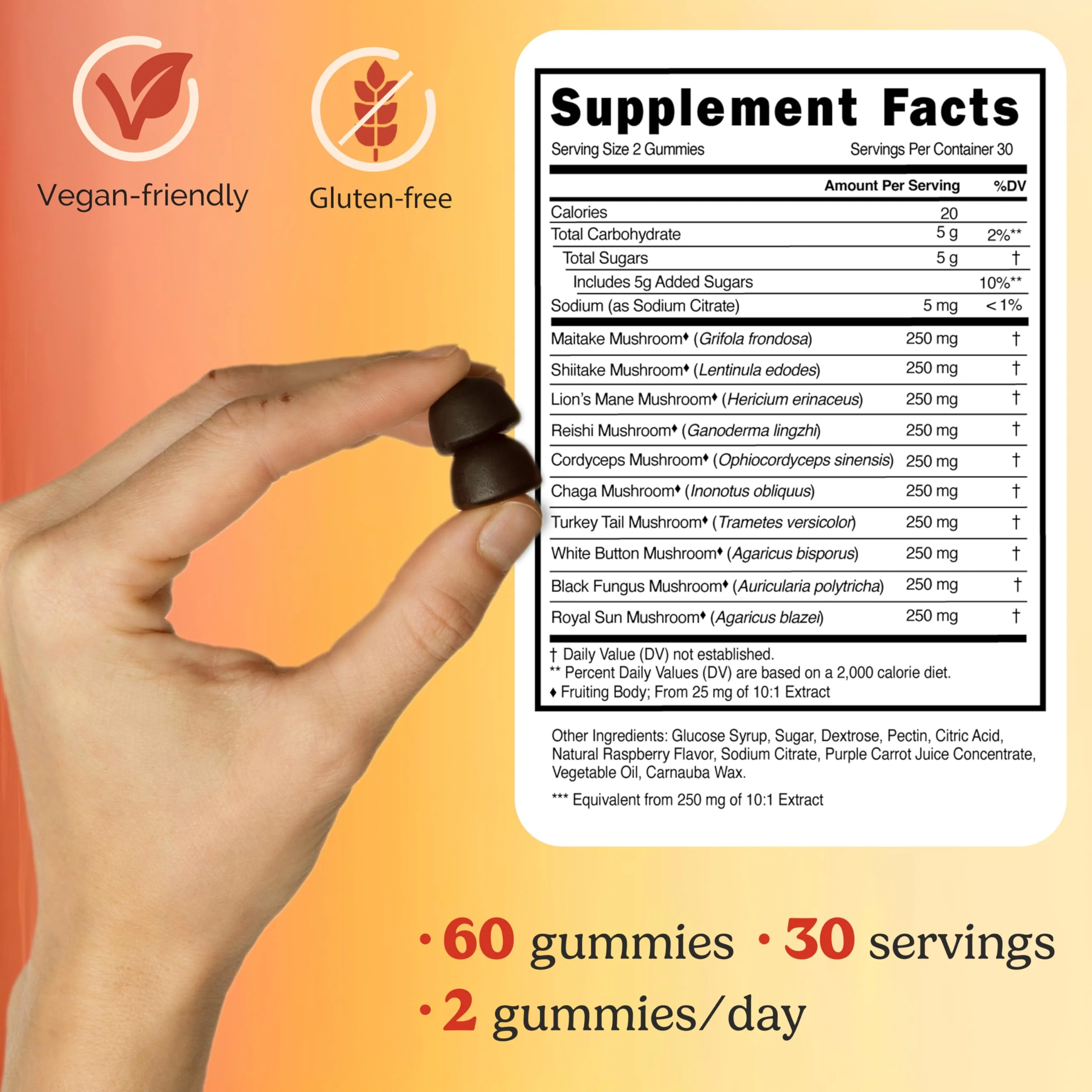 Daily Kind Super Mushroom Gummies – 10-in-1 Adaptogenic Mushroom Supplement (60-Ct) | Immunity, Focus & Gut Health | Vegan & Gluten-Free - Image 4
