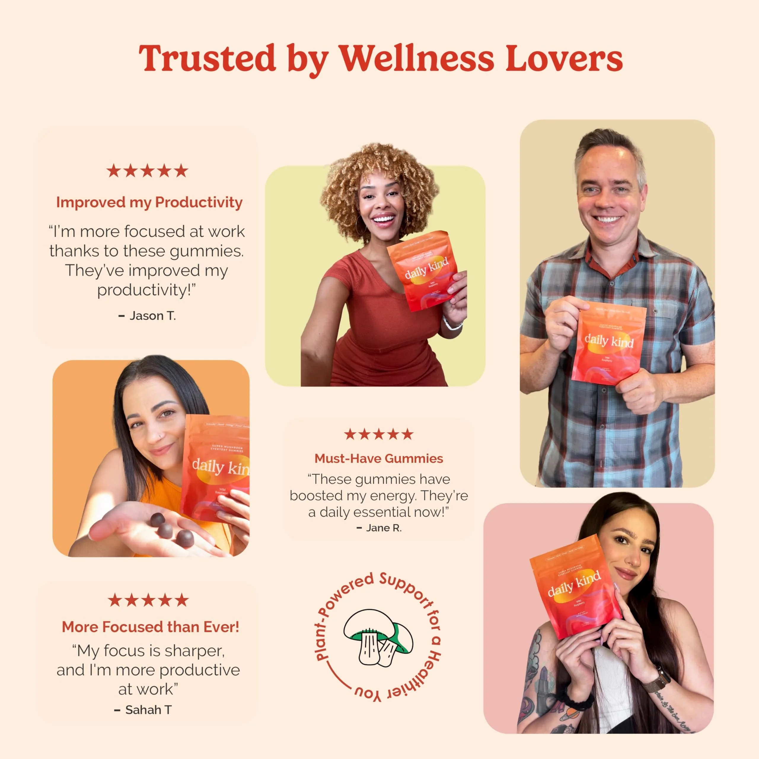 Daily Kind Super Mushroom Gummies – 10-in-1 Adaptogenic Mushroom Supplement (60-Ct) | Immunity, Focus & Gut Health | Vegan & Gluten-Free - Image 6