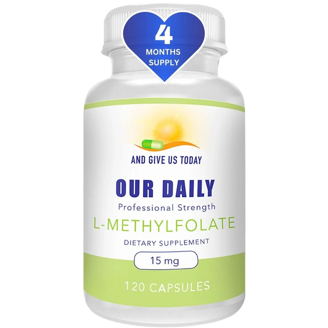 Daily L-Methylfolate 15 mg / 15000 mcg – 5-MTHF, Filler Free, Gluten Free, Non-GMO, Vegetarian Capsules (120) – 4 Months Supply