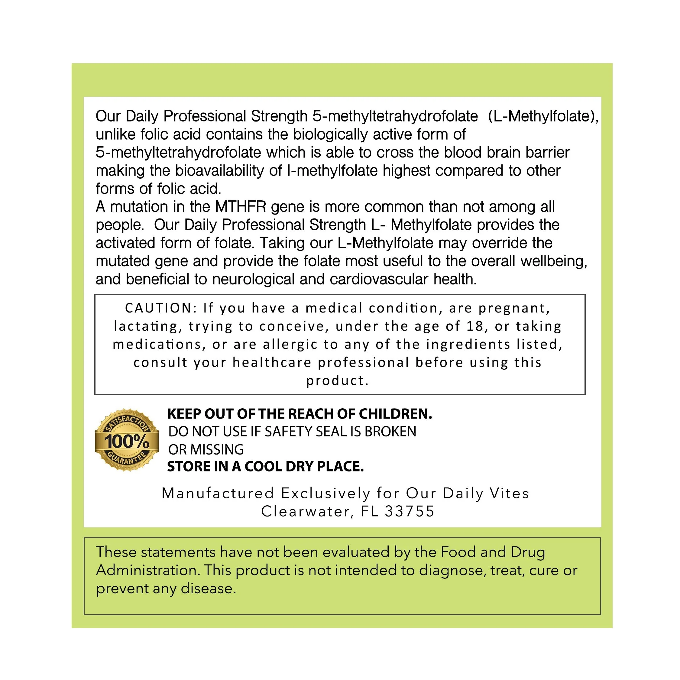 Daily L-Methylfolate 15 mg / 15000 mcg – 5-MTHF, Filler Free, Gluten Free, Non-GMO, Vegetarian Capsules (120) – 4 Months Supply - Image 8